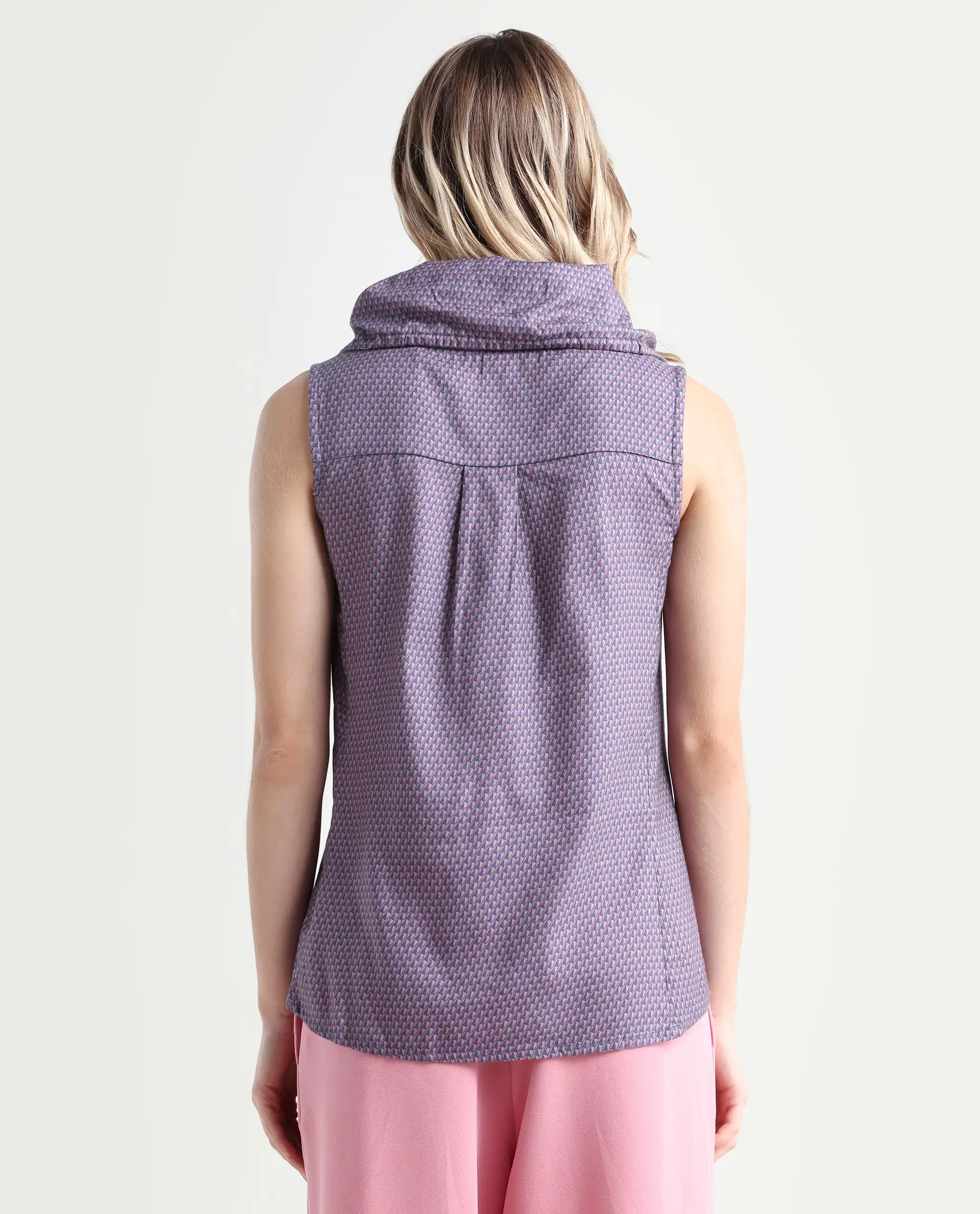 Rareism Women's Apron Grey Cotton Cowl Neck Geometric Print Top - Image 7