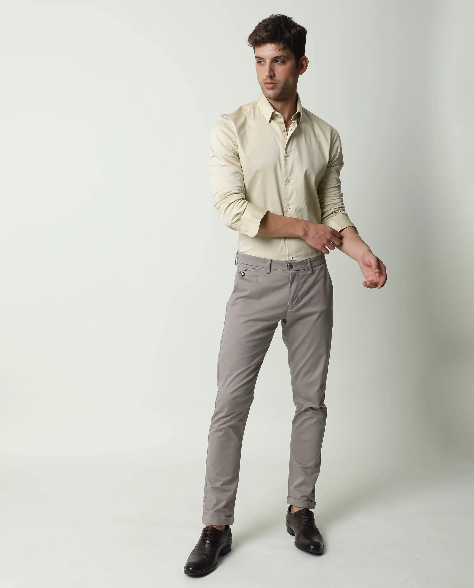 Rare Rabbit Men's Aps Grey Cotton Plain Slim Fit Trouser - Image 2