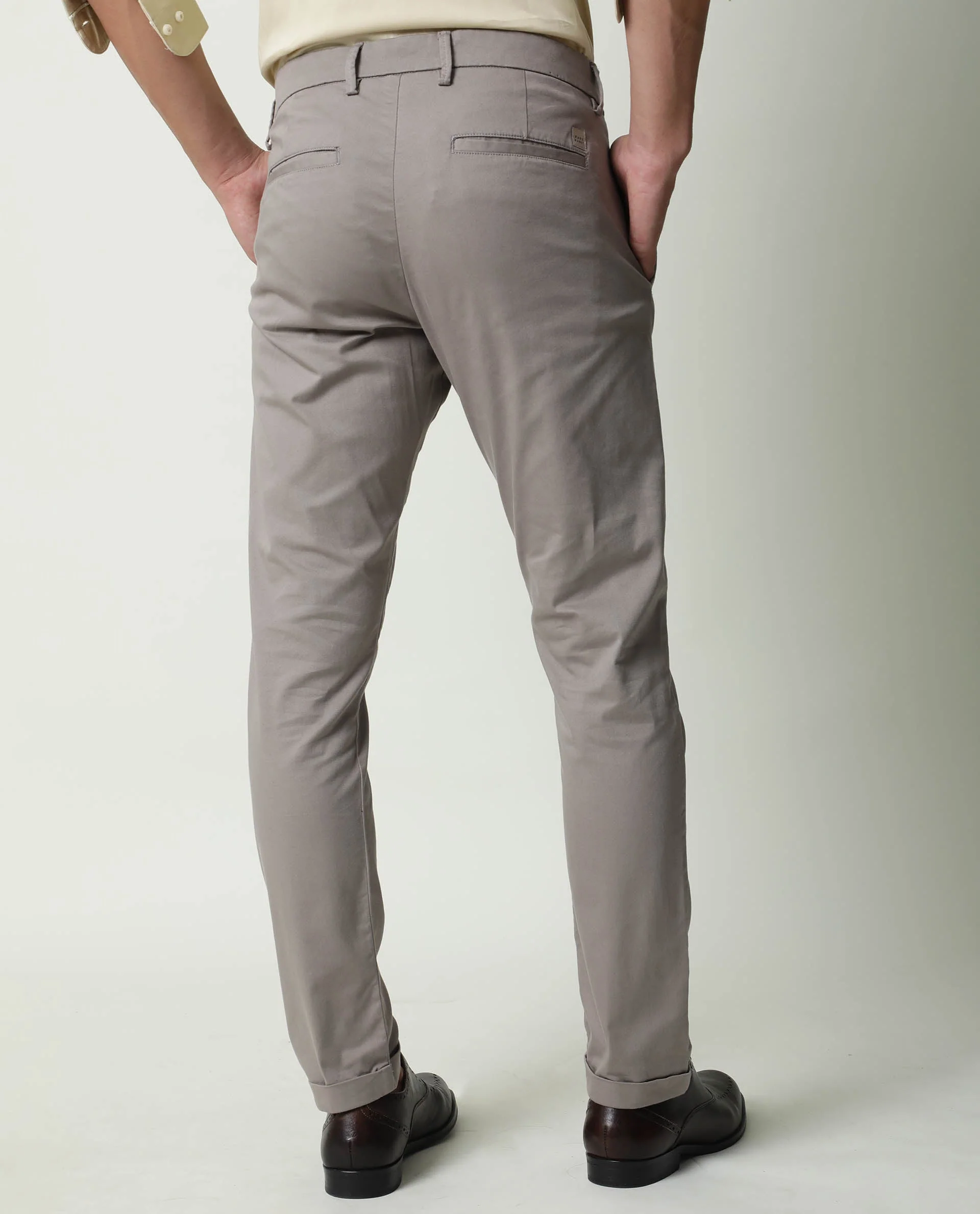 Rare Rabbit Men's Aps Grey Cotton Plain Slim Fit Trouser - Image 3