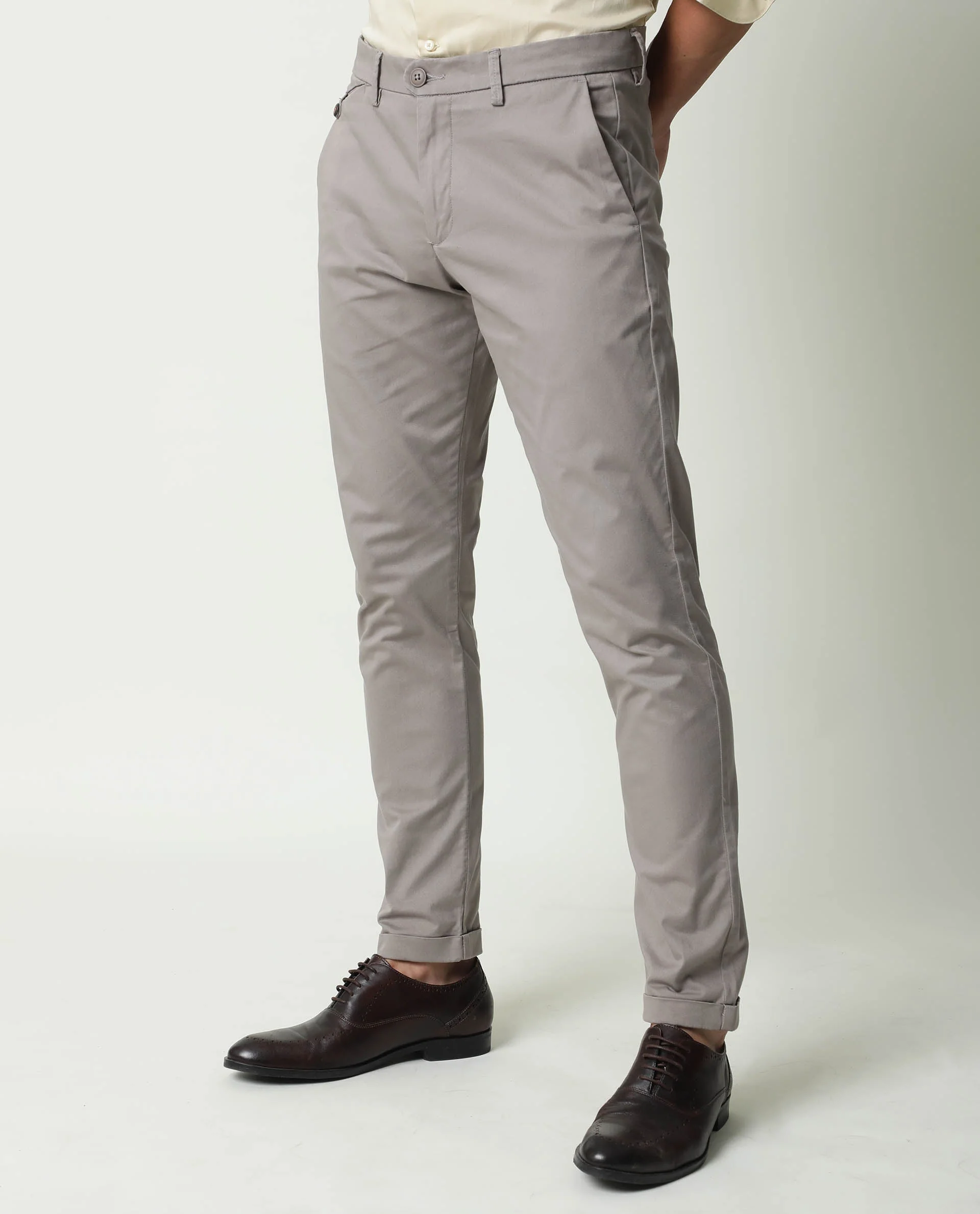 Rare Rabbit Men's Aps Grey Cotton Plain Slim Fit Trouser - Image 5