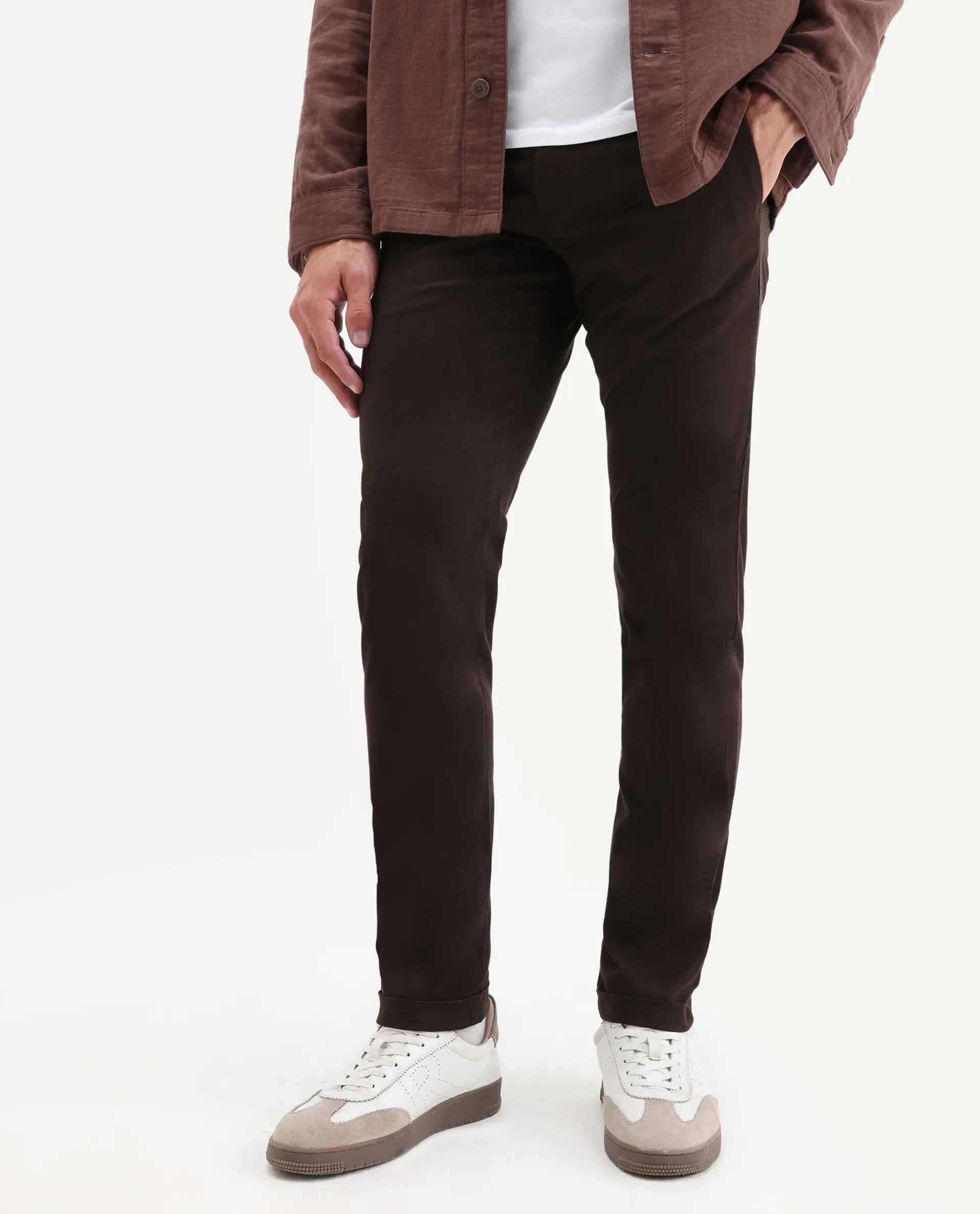 Rare Rabbit Men's Aps Coffee Cotton Plain Regular Fit Trouser - Image 2