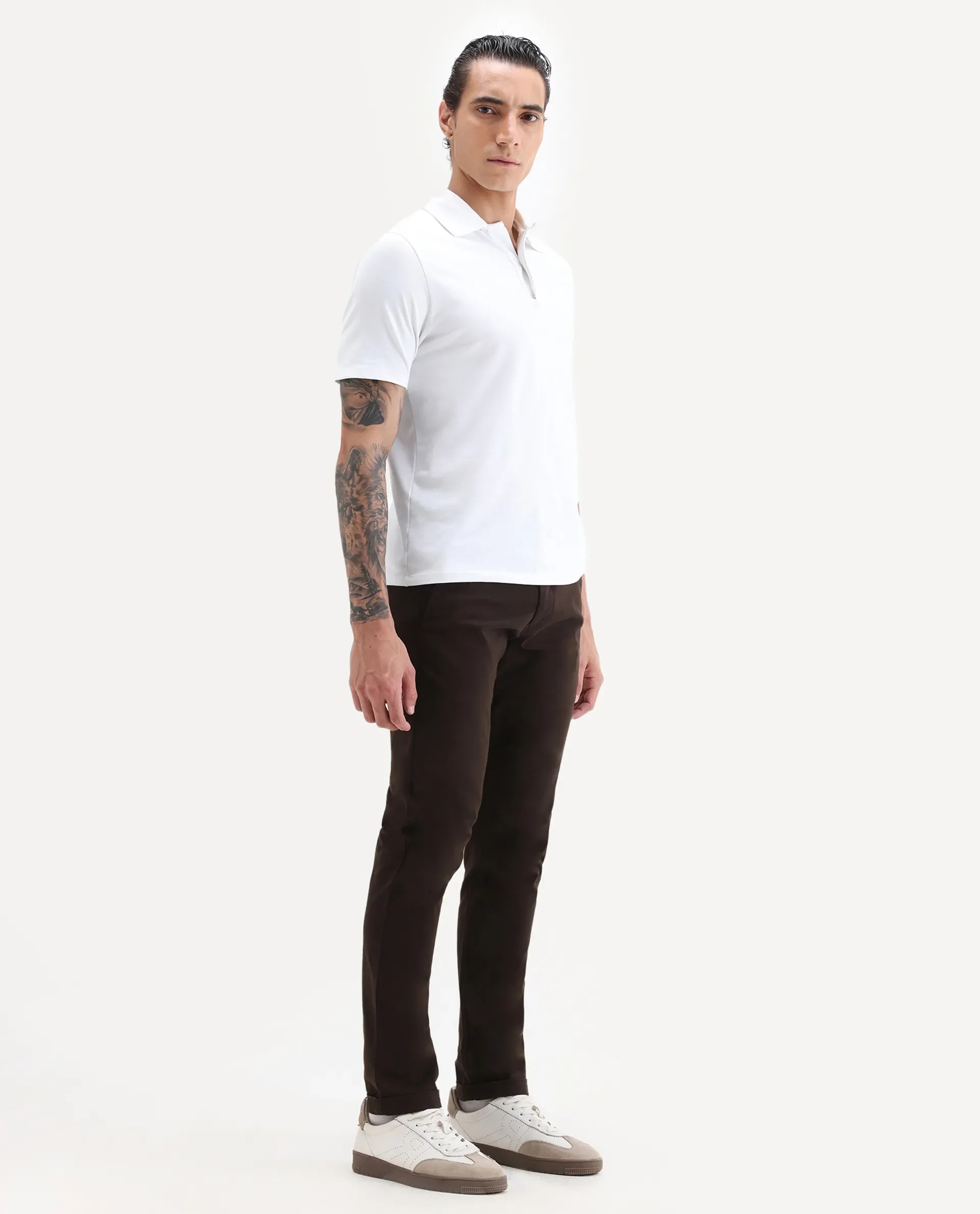 Rare Rabbit Men's Aps Coffee Cotton Plain Regular Fit Trouser - Image 6