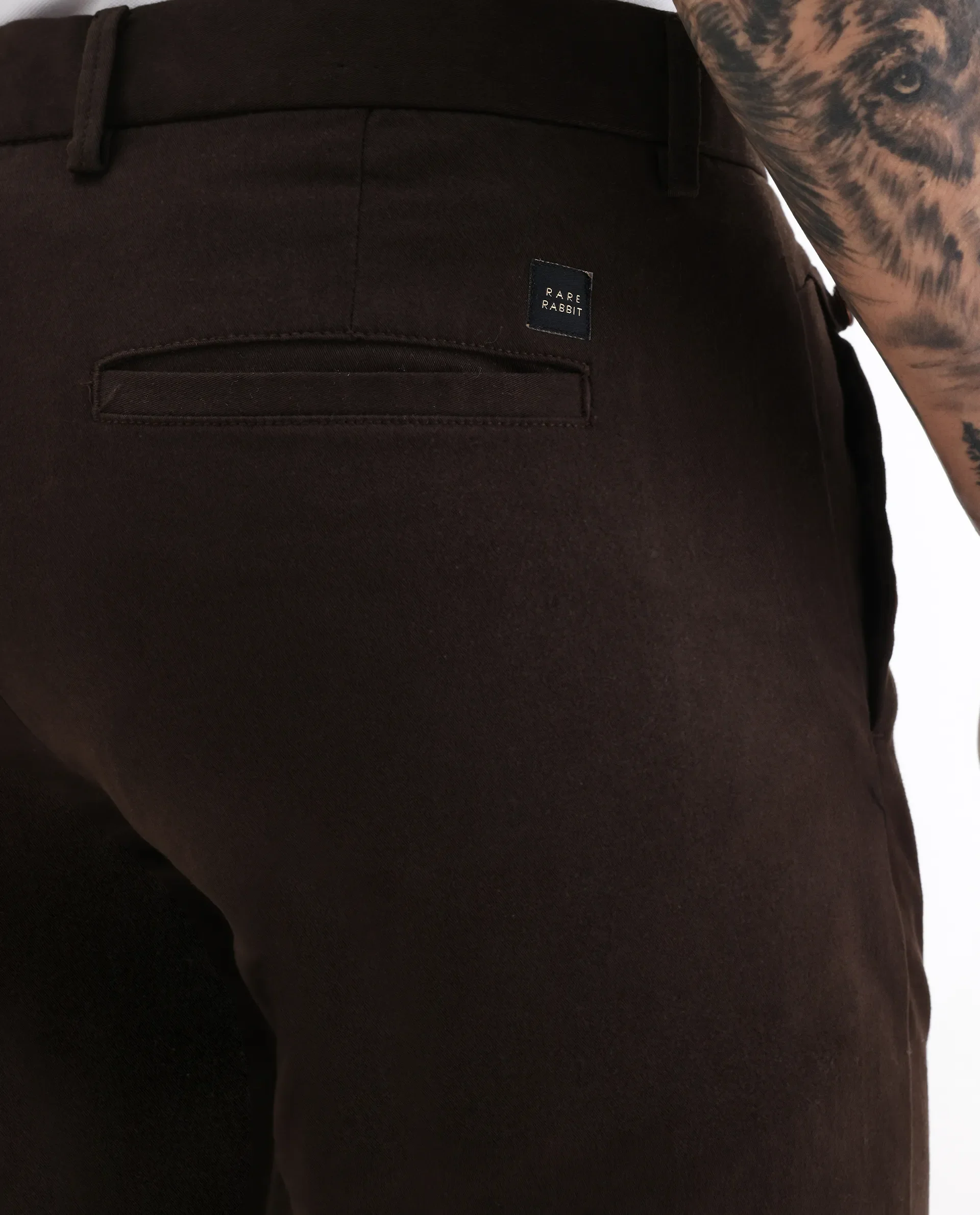 Rare Rabbit Men's Aps Coffee Cotton Plain Regular Fit Trouser - Image 7