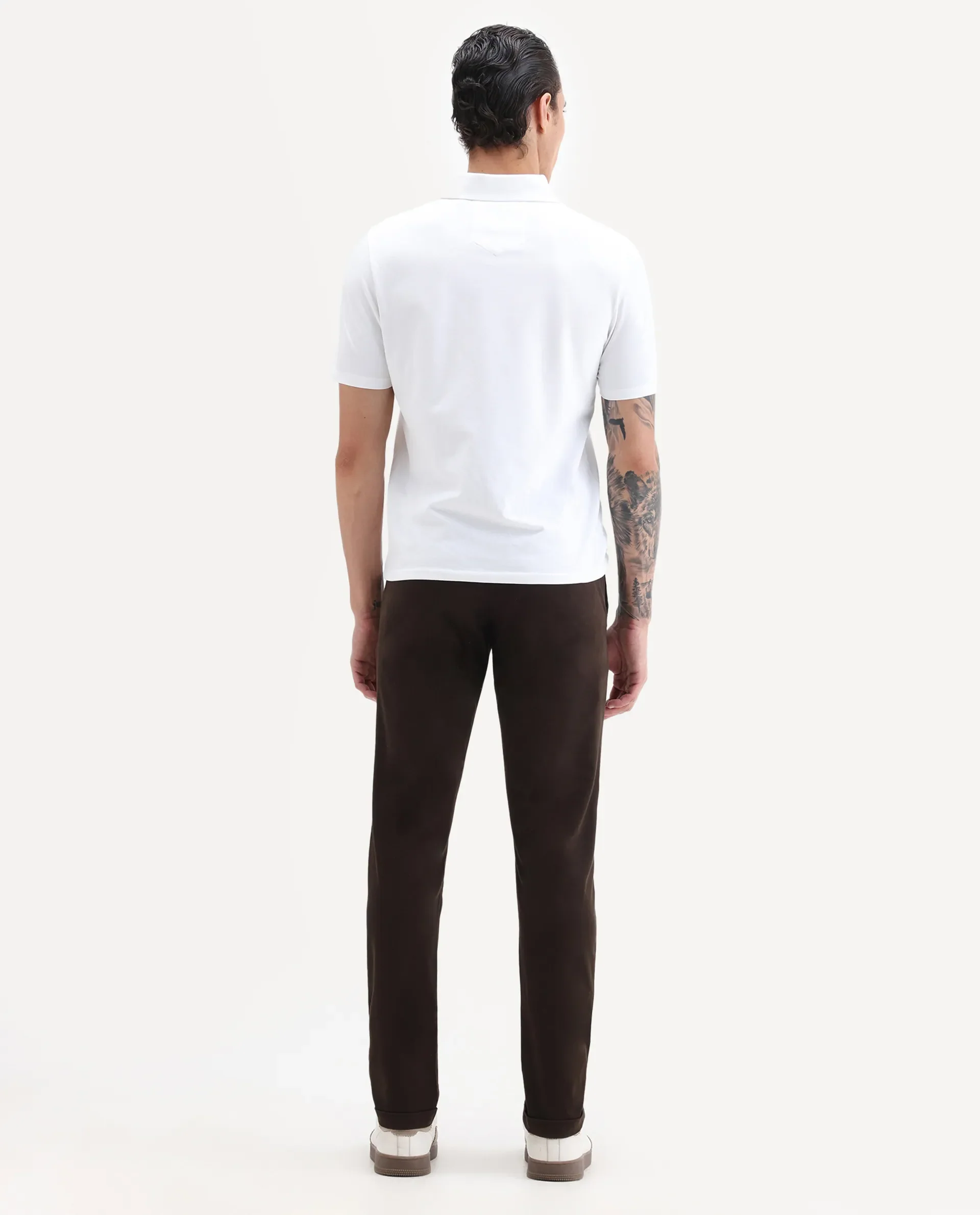 Rare Rabbit Men's Aps Coffee Cotton Plain Regular Fit Trouser - Image 8