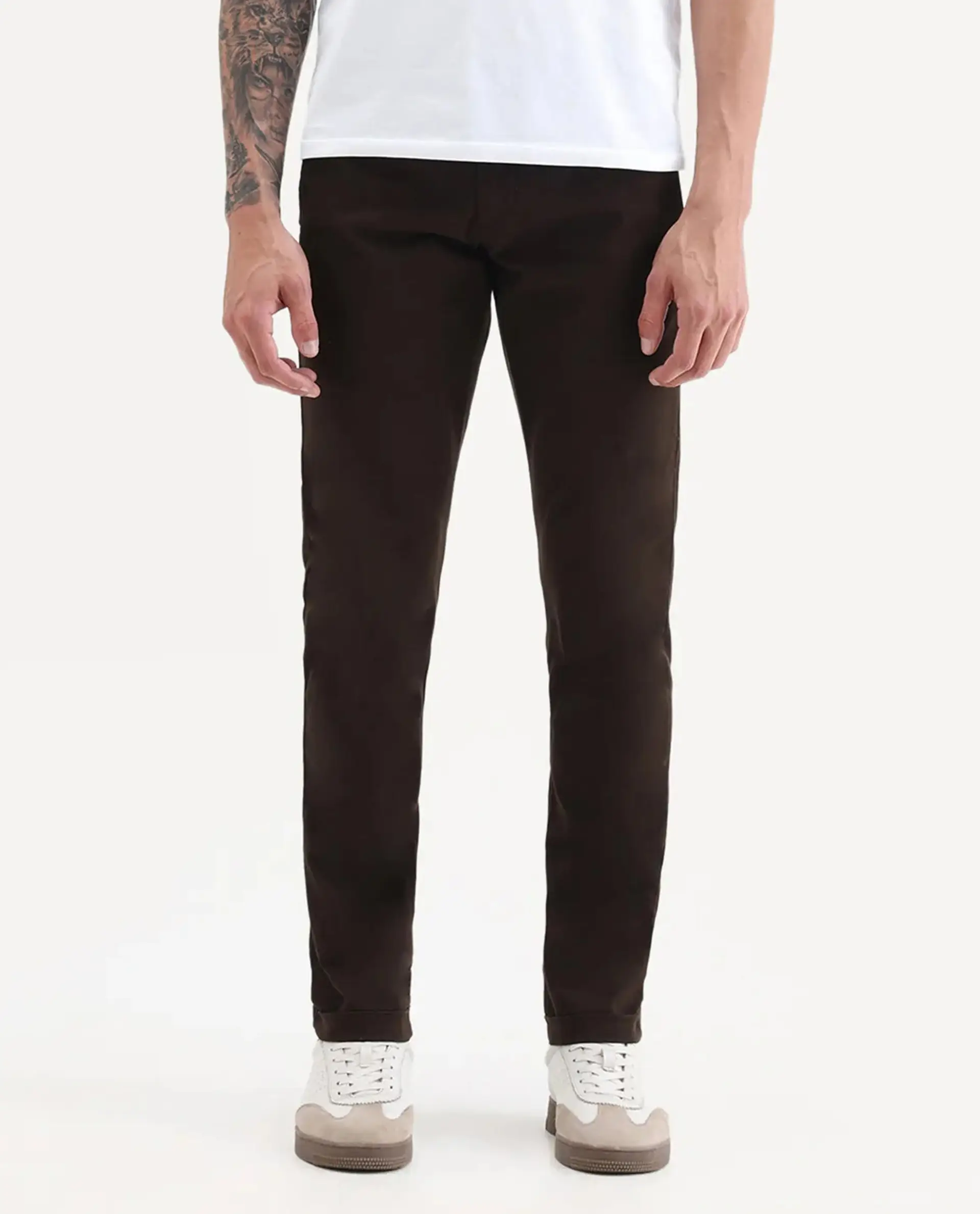 Rare Rabbit Men's Aps Coffee Cotton Plain Regular Fit Trouser - Image 9