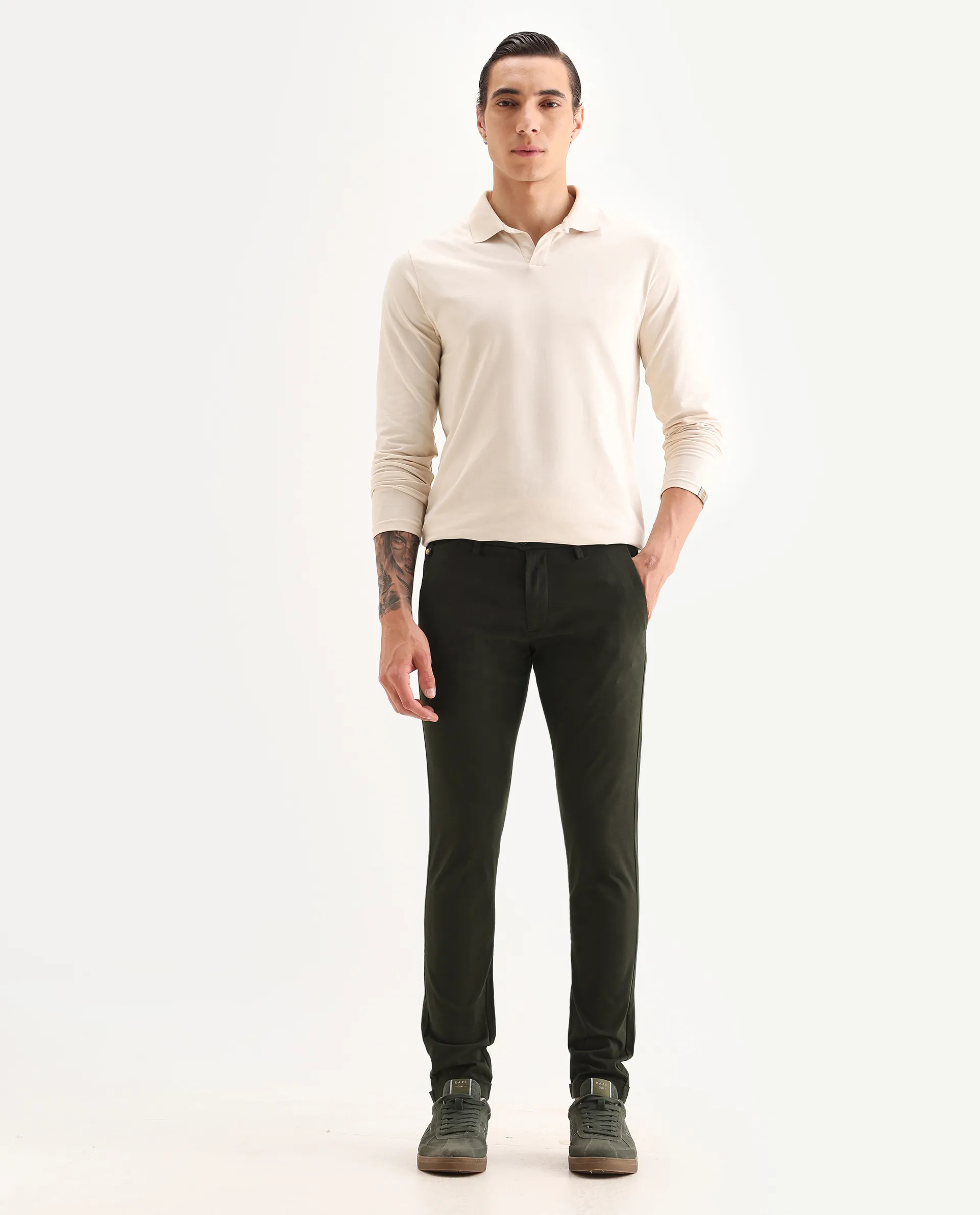 Rare Rabbit Men's Aps Dark Green Cotton Plain Regular Fit Trouser - Image 4
