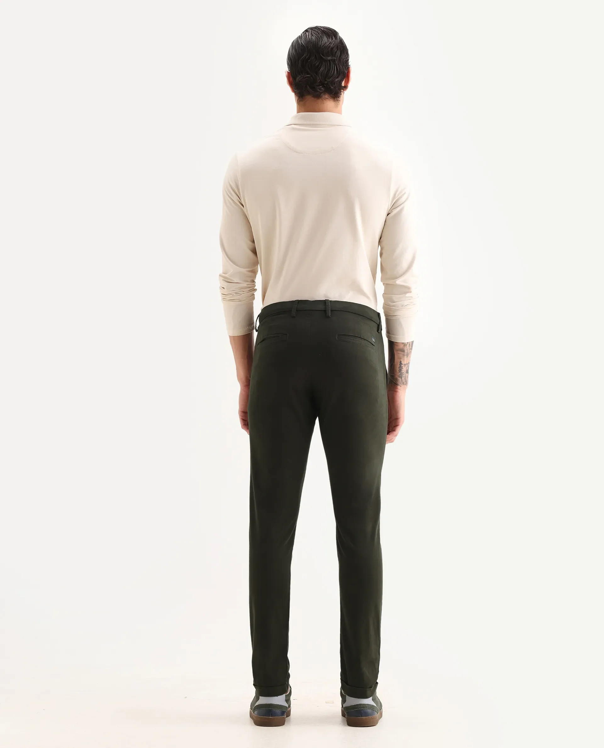 Rare Rabbit Men's Aps Dark Green Cotton Plain Regular Fit Trouser - Image 7