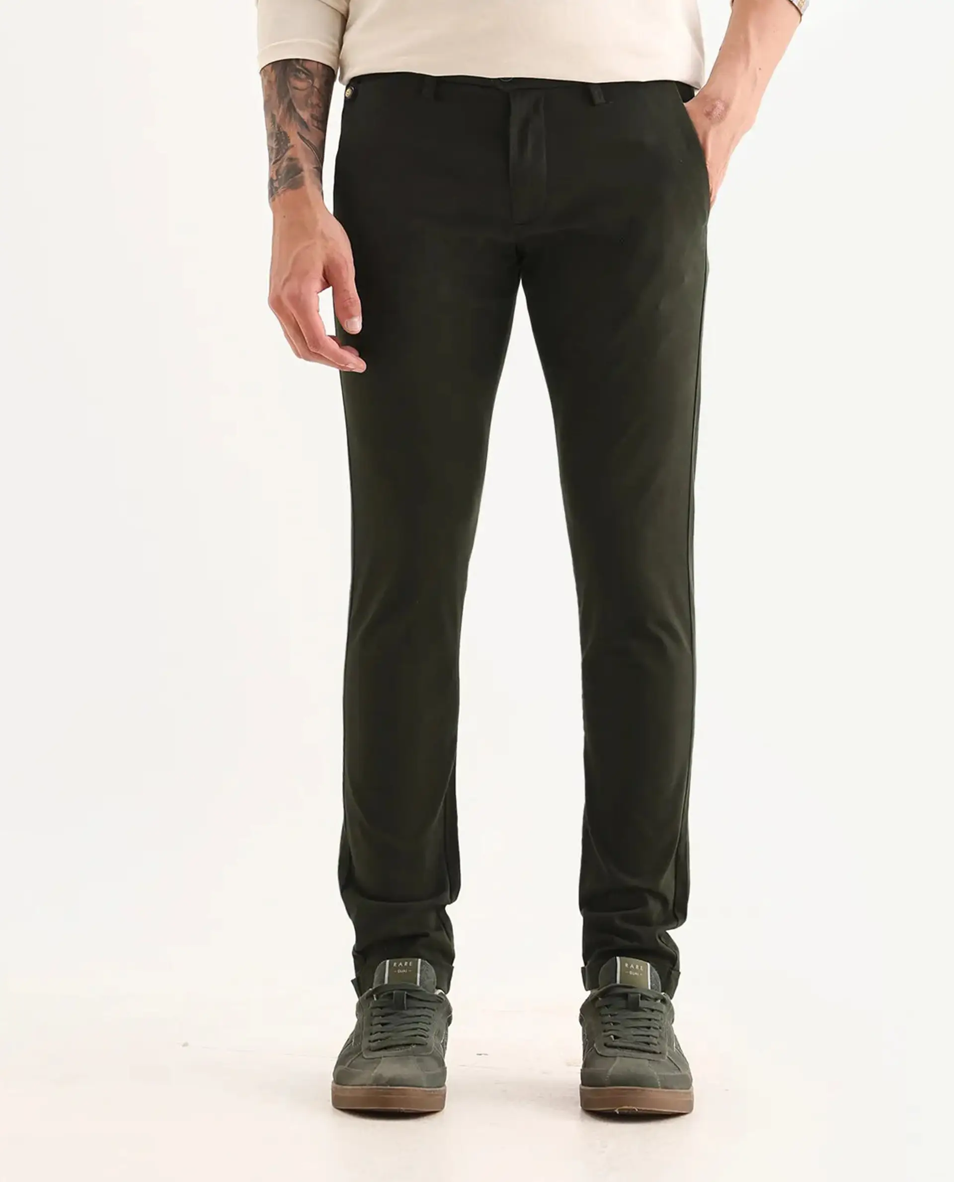 Rare Rabbit Men's Aps Dark Green Cotton Plain Regular Fit Trouser - Image 8