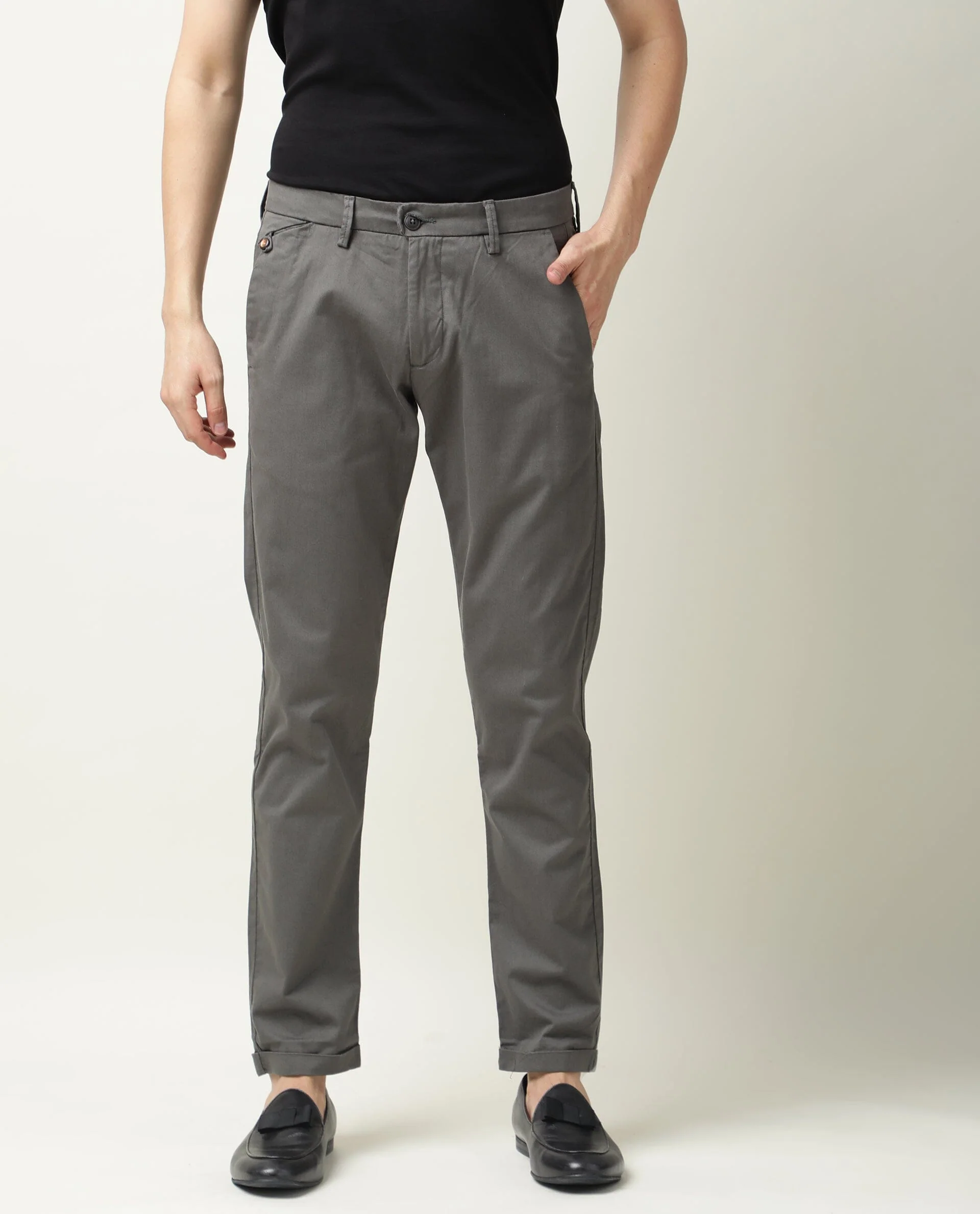 Rare Rabbit Men's Aps Green Cotton Plain Regular Fit Trouser