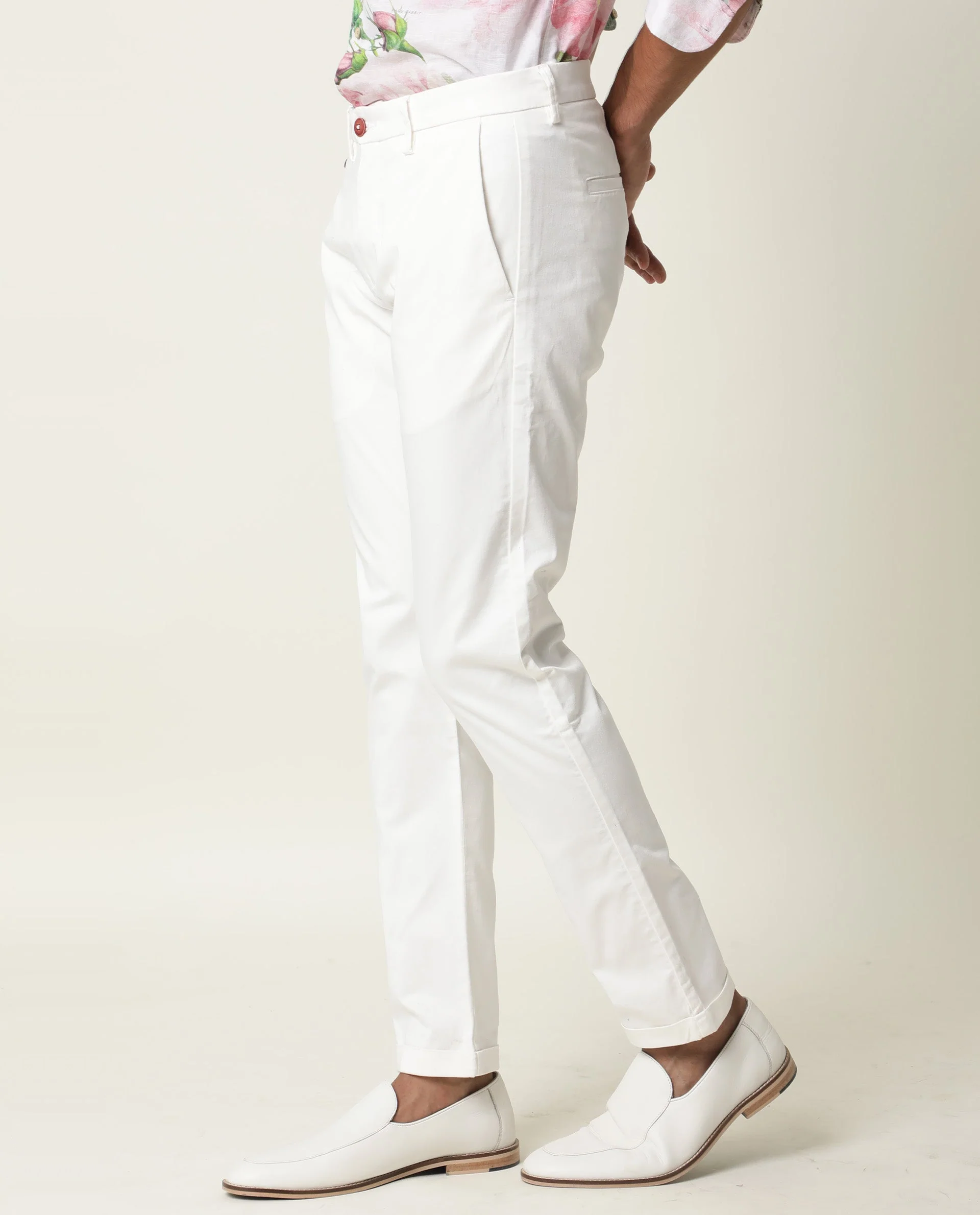 Rare Rabbit Men's Aps White Cotton Plain Slim Fit Trouser - Image 3
