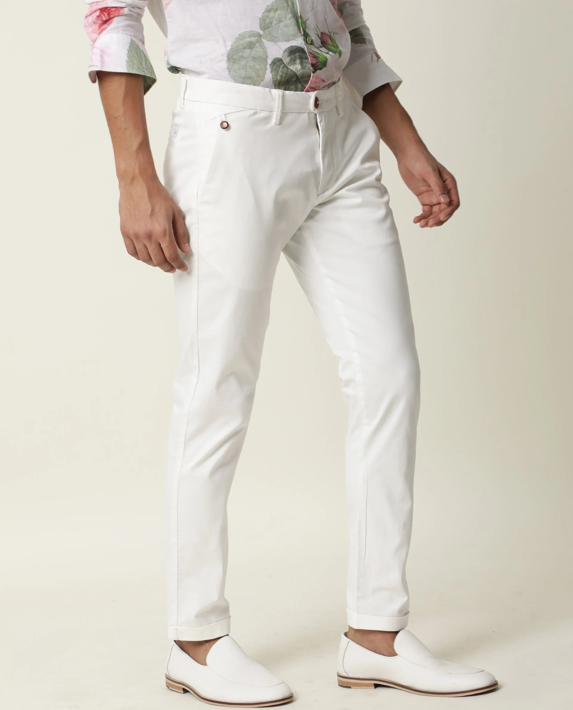 Rare Rabbit Men's Aps White Cotton Plain Slim Fit Trouser - Image 4