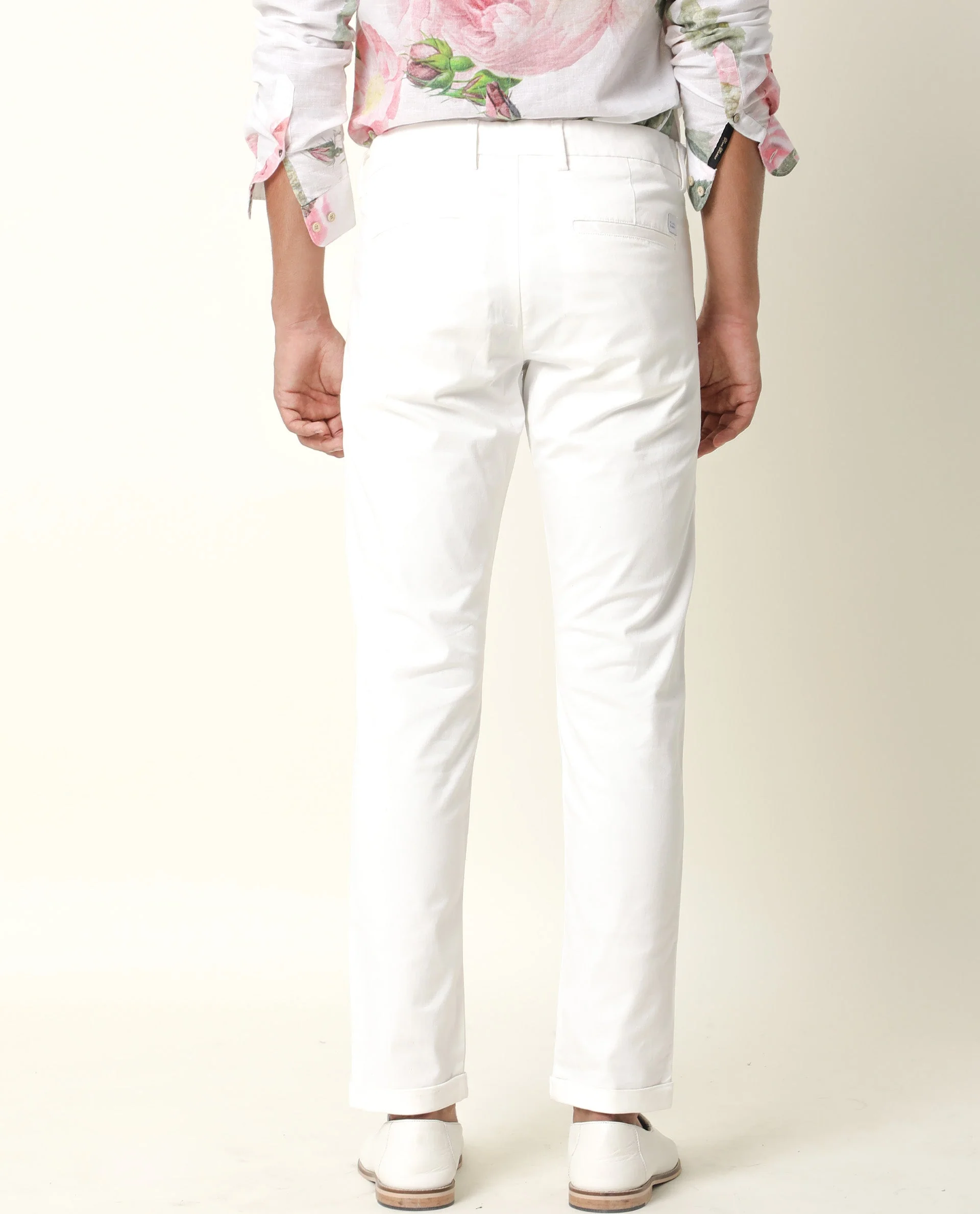 Rare Rabbit Men's Aps White Cotton Plain Slim Fit Trouser - Image 6