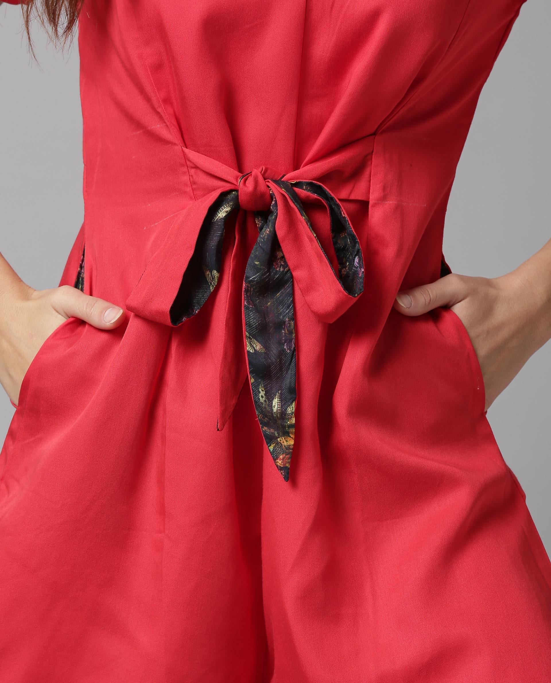 Rareism Women Apt Red Jumpsuit Short Sleeves - Image 3