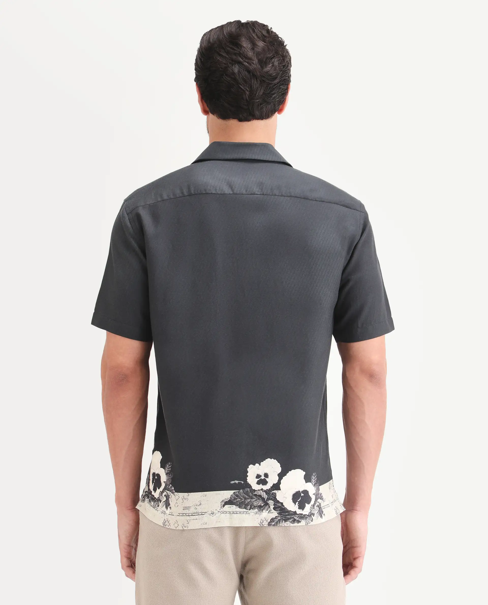 Rare Rabbit Men's Aqel Black Cotton Blend Fabric Half Sleeve Cuban Collar Regular Fit Floral Print Shirt - Image 6