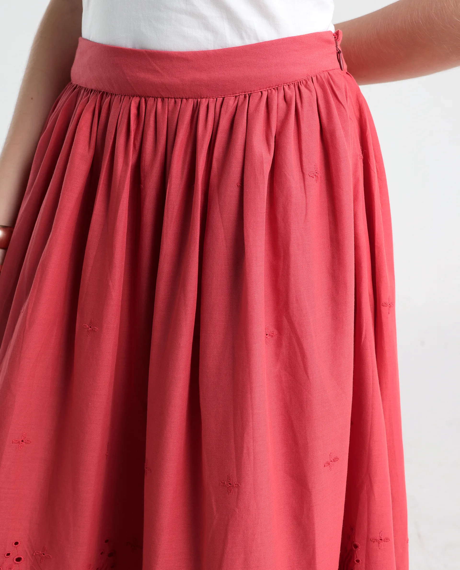 Rareism Women's Aracil Rust Cotton Plain Ankle Length Regular Fit Skirt - Image 4
