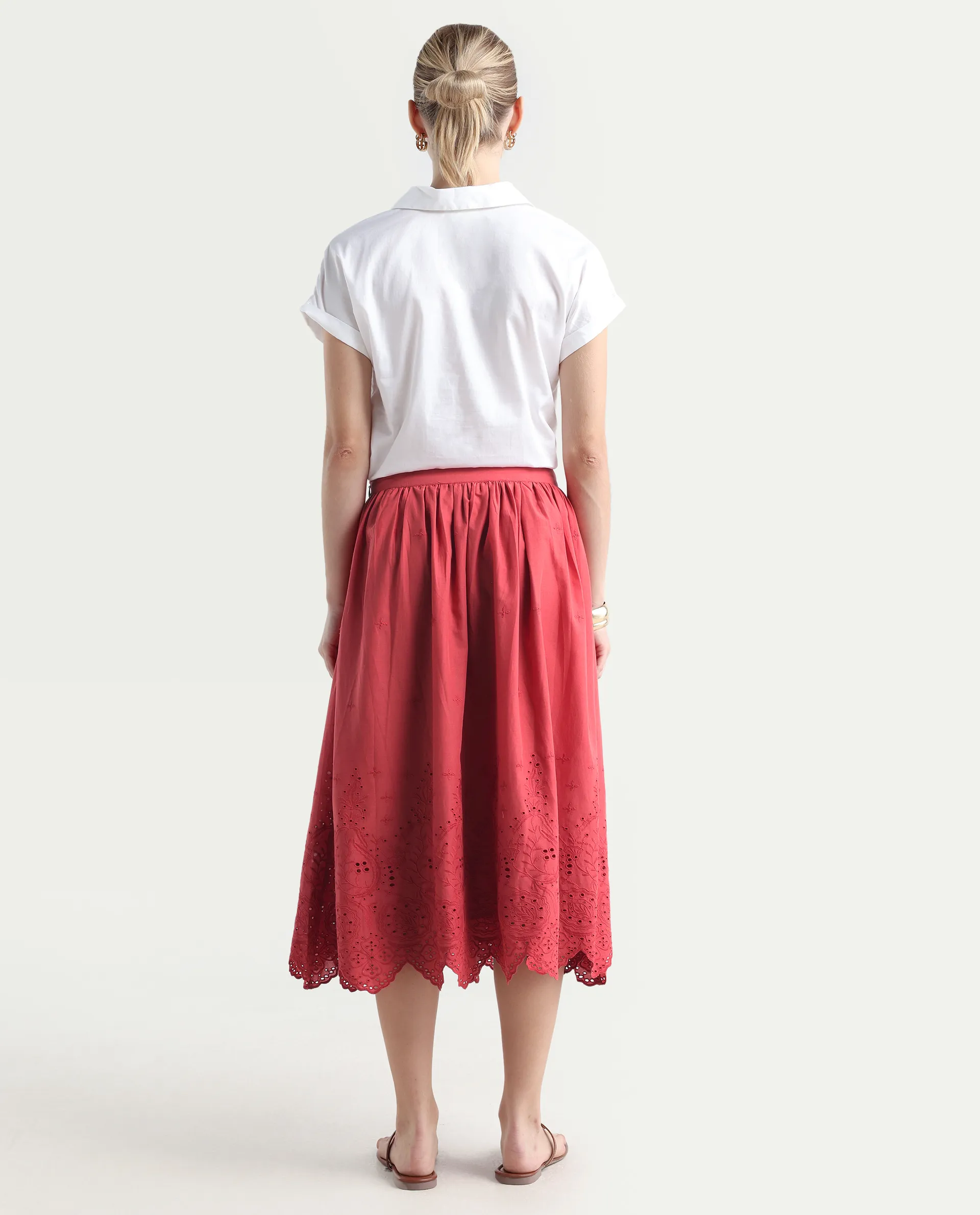 Rareism Women's Aracil Rust Cotton Plain Ankle Length Regular Fit Skirt - Image 7