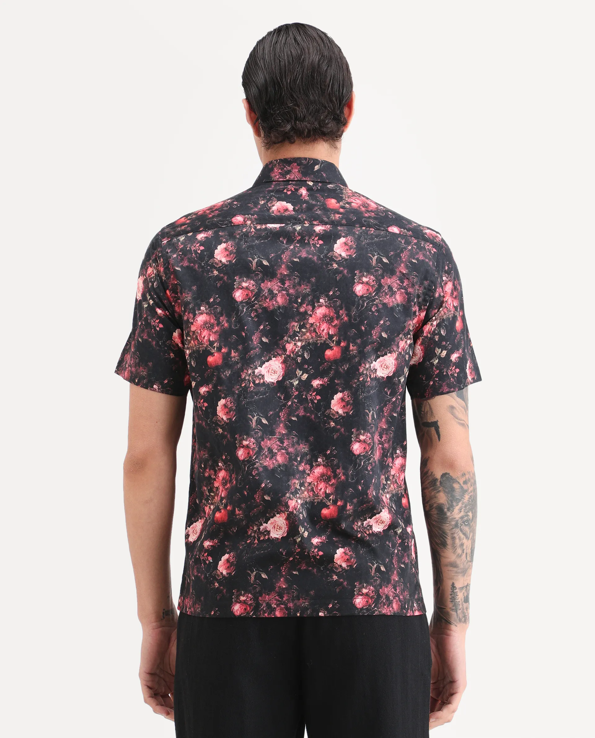 Rare Rabbit Men's Aranger Black Cotton Fabric Half Sleeve Spread Collar Regular Fit Floral Print Shirt - Image 7