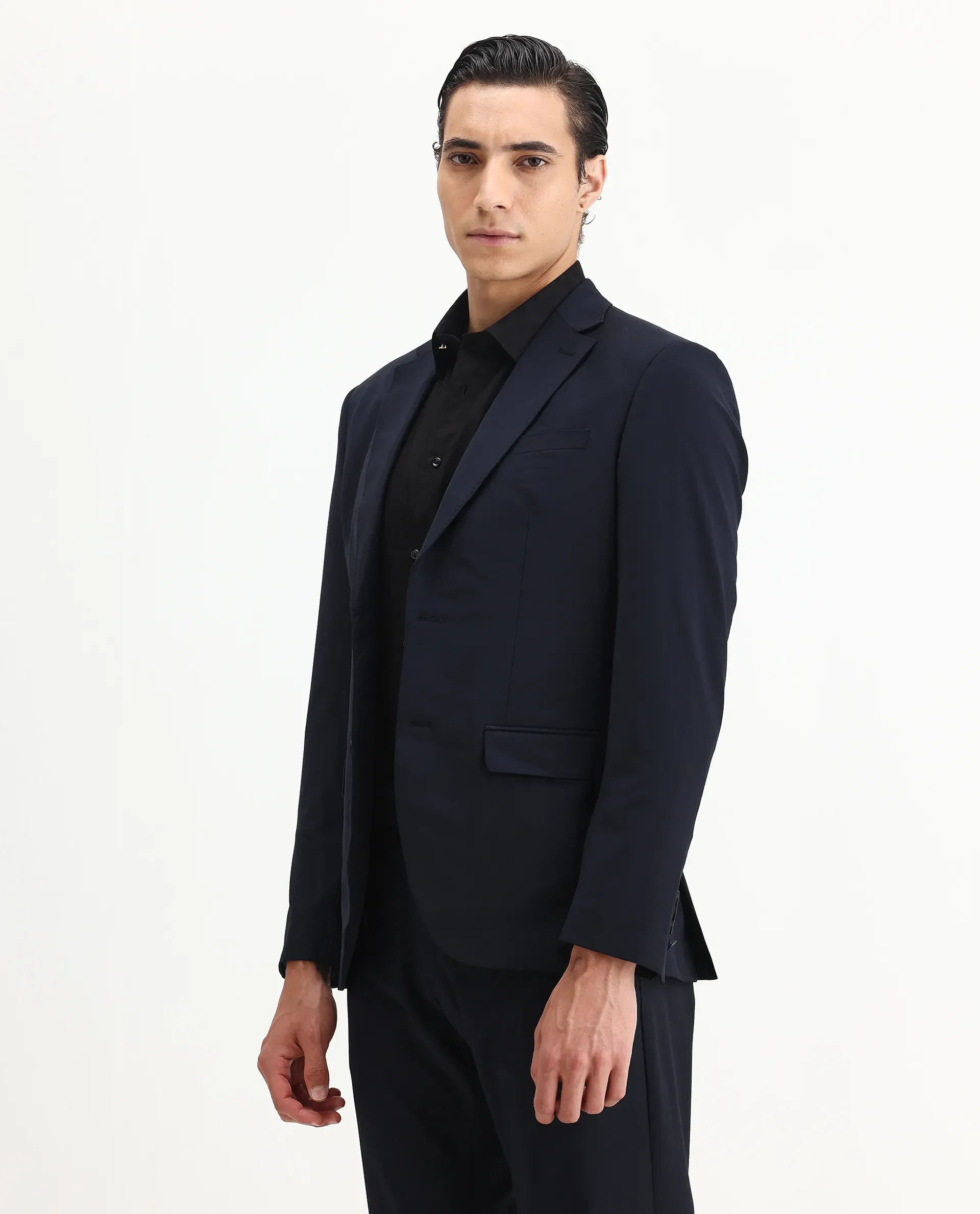 Rare Rabbit Men's Arbo-B Navy Cotton Plain Slim Fit Full Sleeve Lapel Neck Suits - Image 10