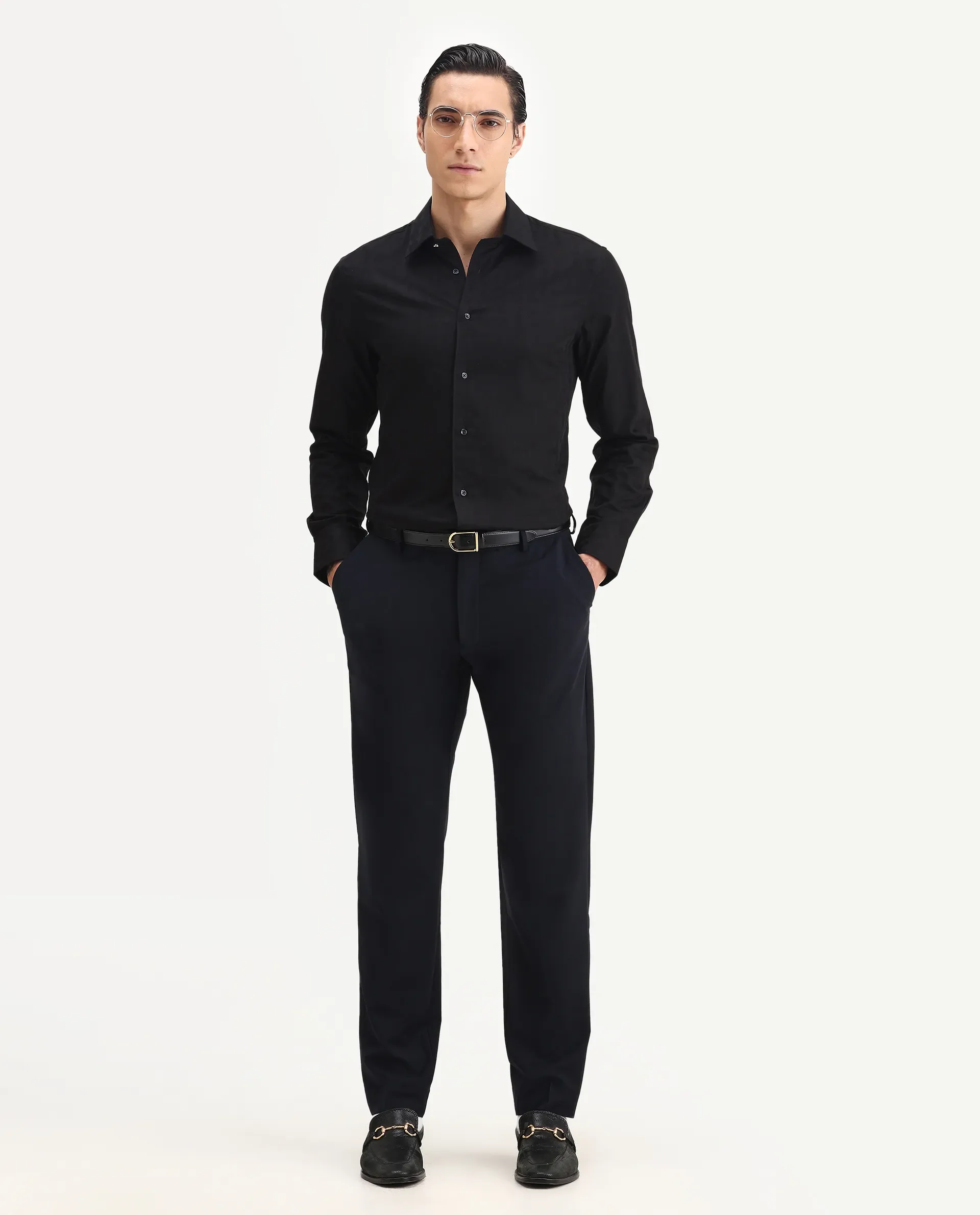 Rare Rabbit Men's Arbo-B Navy Cotton Plain Slim Fit Full Sleeve Lapel Neck Suits - Image 12