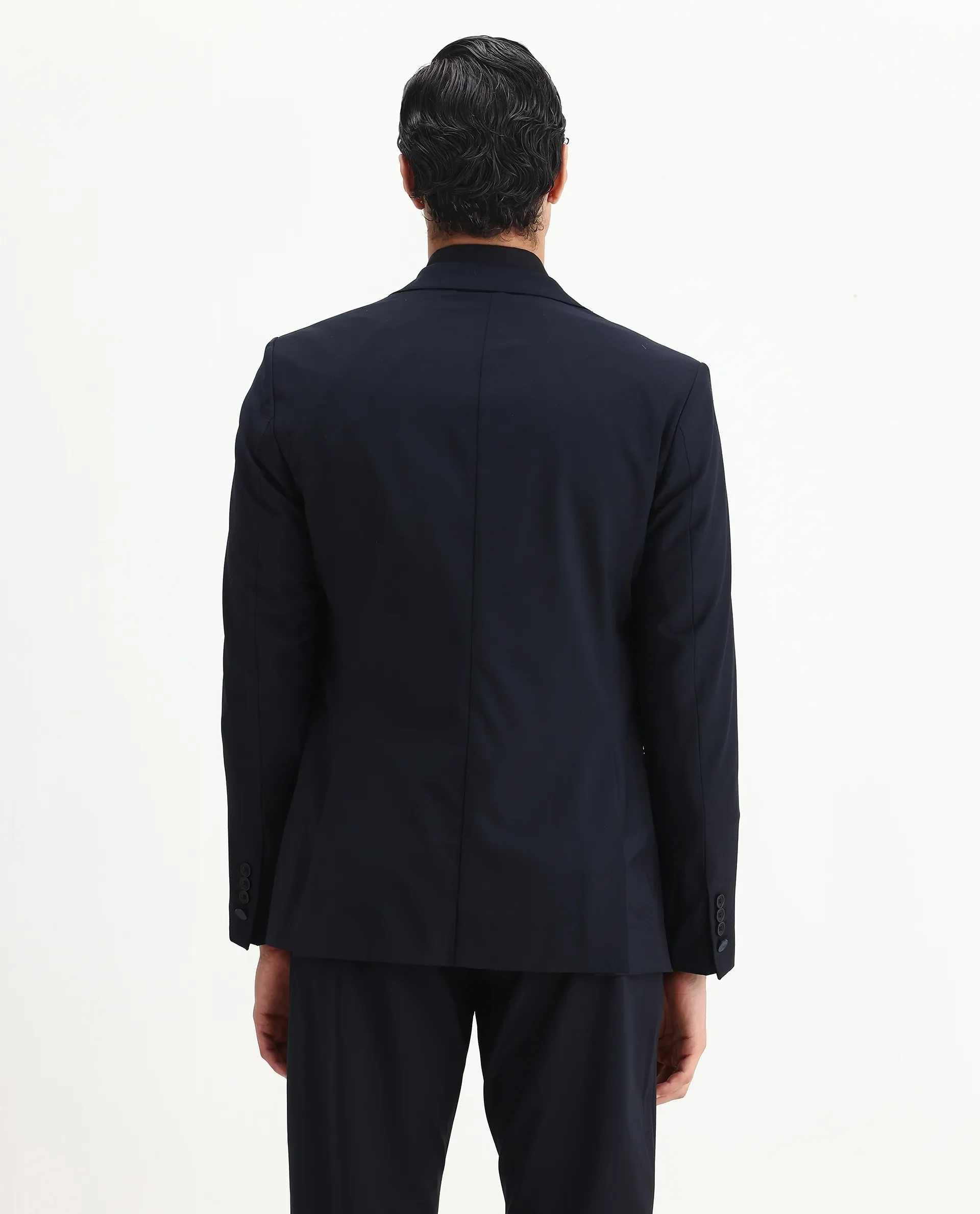 Rare Rabbit Men's Arbo-B Navy Cotton Plain Slim Fit Full Sleeve Lapel Neck Suits - Image 13
