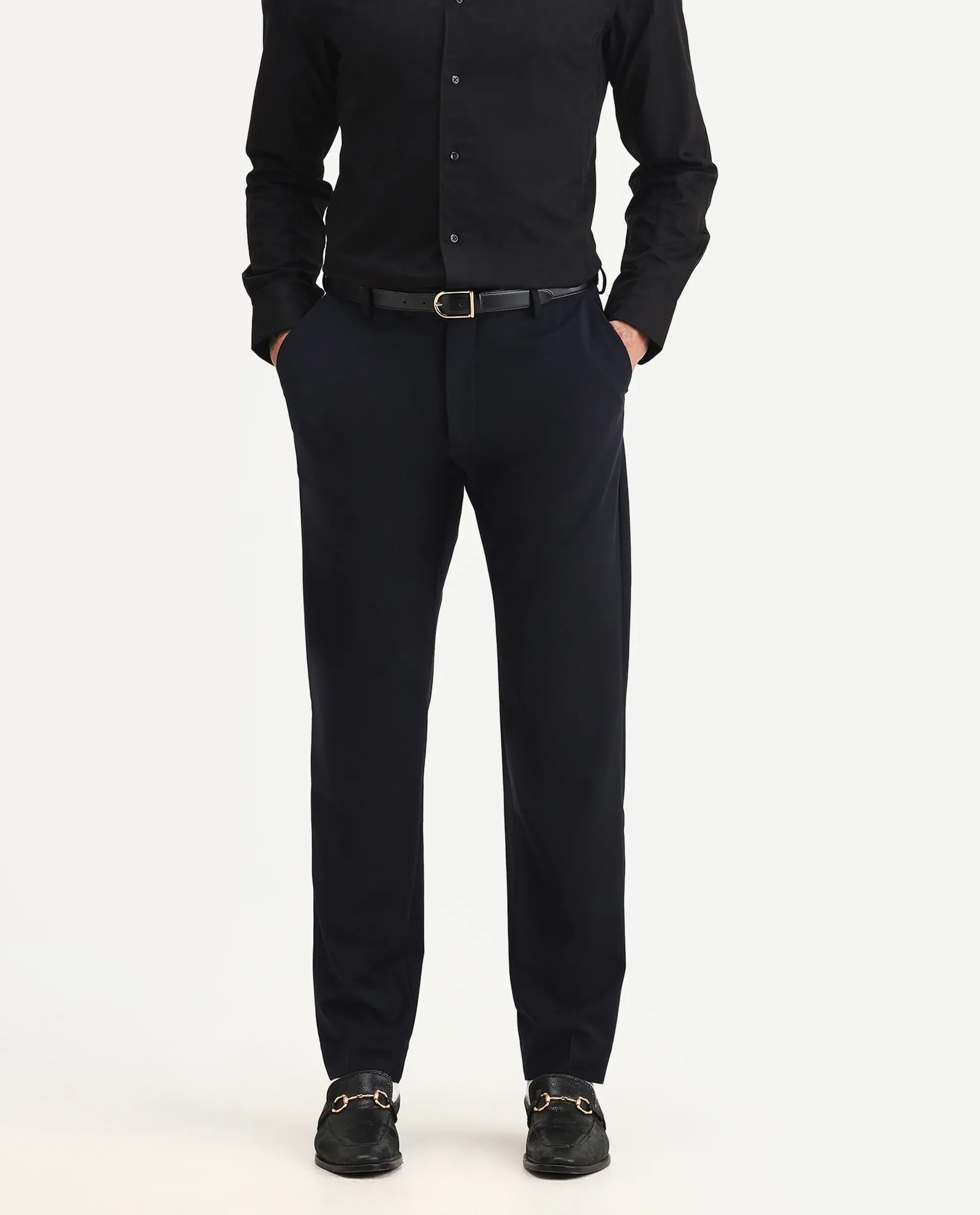 Rare Rabbit Men's Arbo-B Navy Cotton Plain Slim Fit Full Sleeve Lapel Neck Suits - Image 3