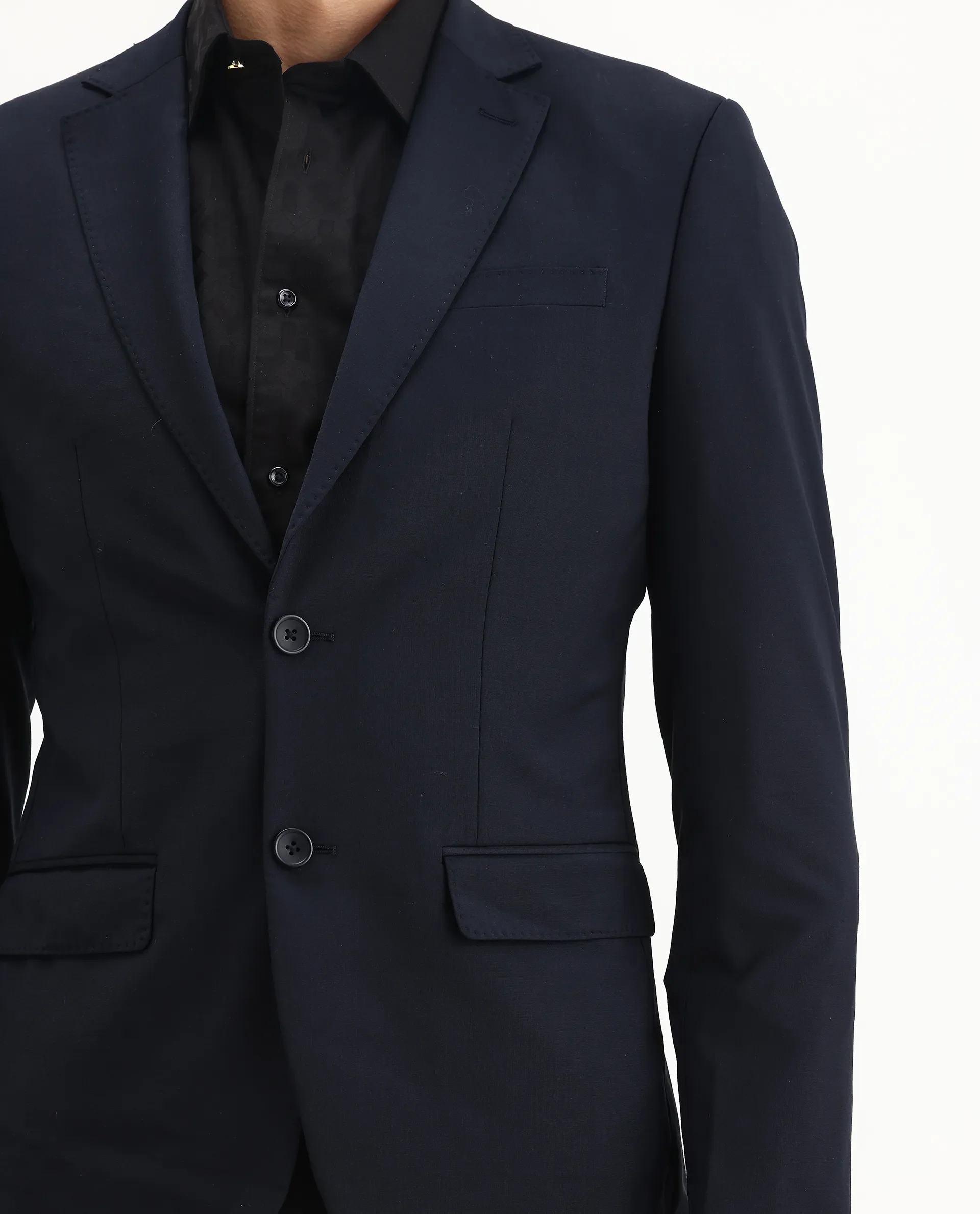 Rare Rabbit Men's Arbo-B Navy Cotton Plain Slim Fit Full Sleeve Lapel Neck Suits - Image 4