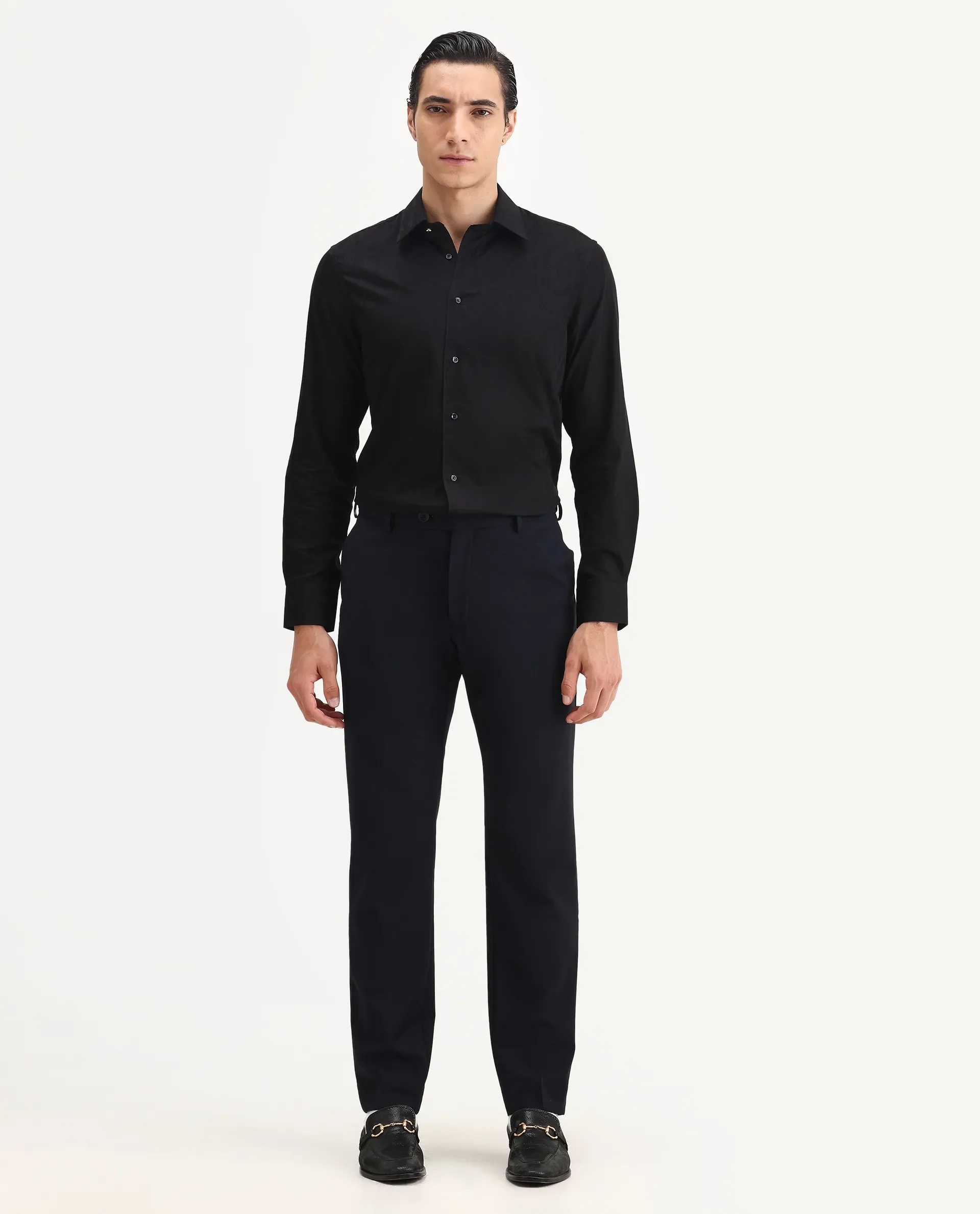 Rare Rabbit Men's Arbo-B Navy Cotton Plain Slim Fit Full Sleeve Lapel Neck Suits - Image 5