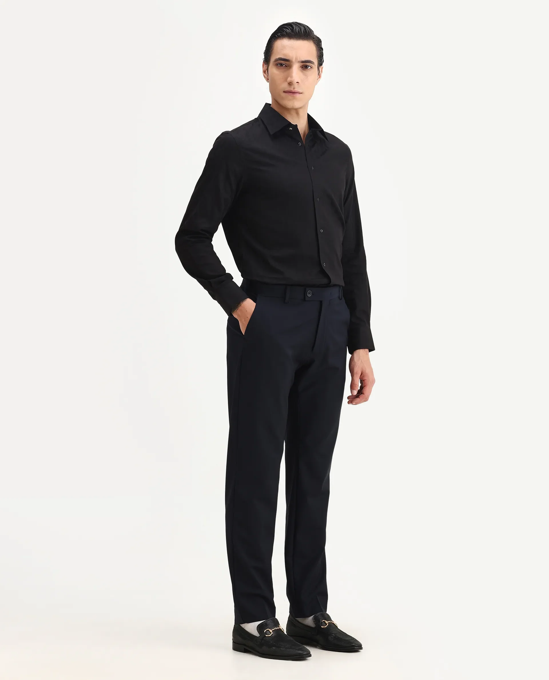 Rare Rabbit Men's Arbo-B Navy Cotton Plain Slim Fit Full Sleeve Lapel Neck Suits - Image 7