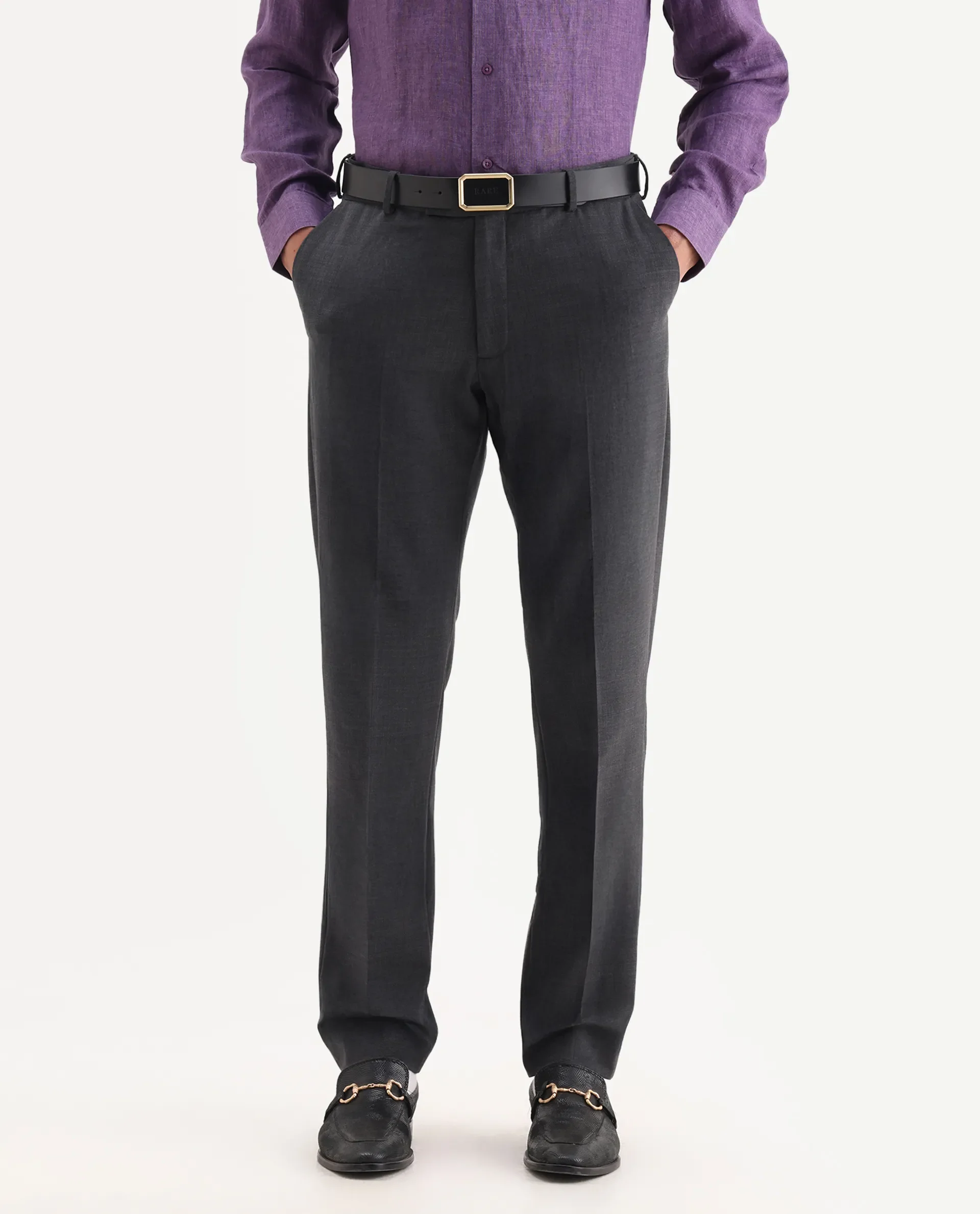 Rare Rabbit Men's Arbo Grey Wool Plain Regular Fit Trouser - Image 2