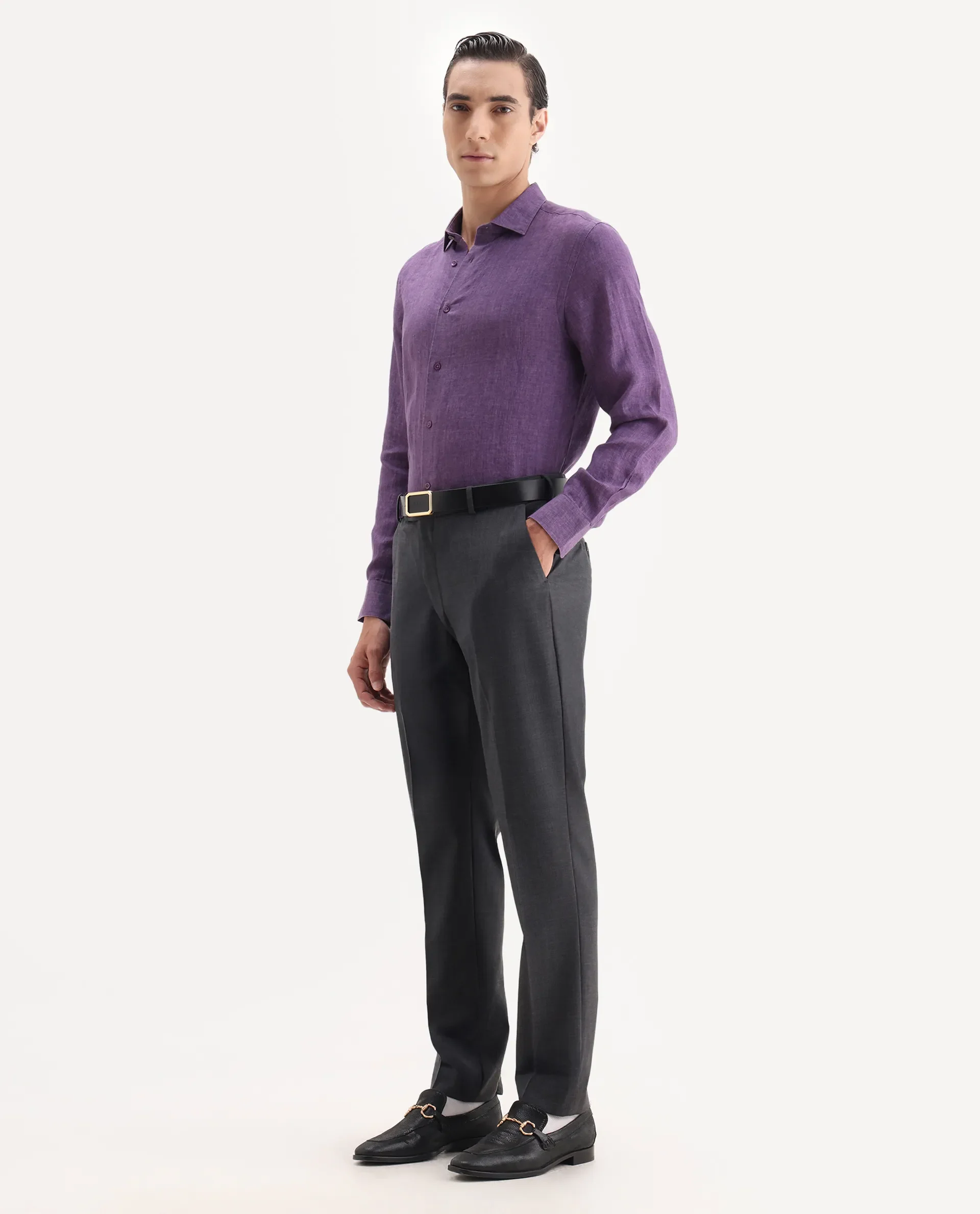 Rare Rabbit Men's Arbo Grey Wool Plain Regular Fit Trouser - Image 4
