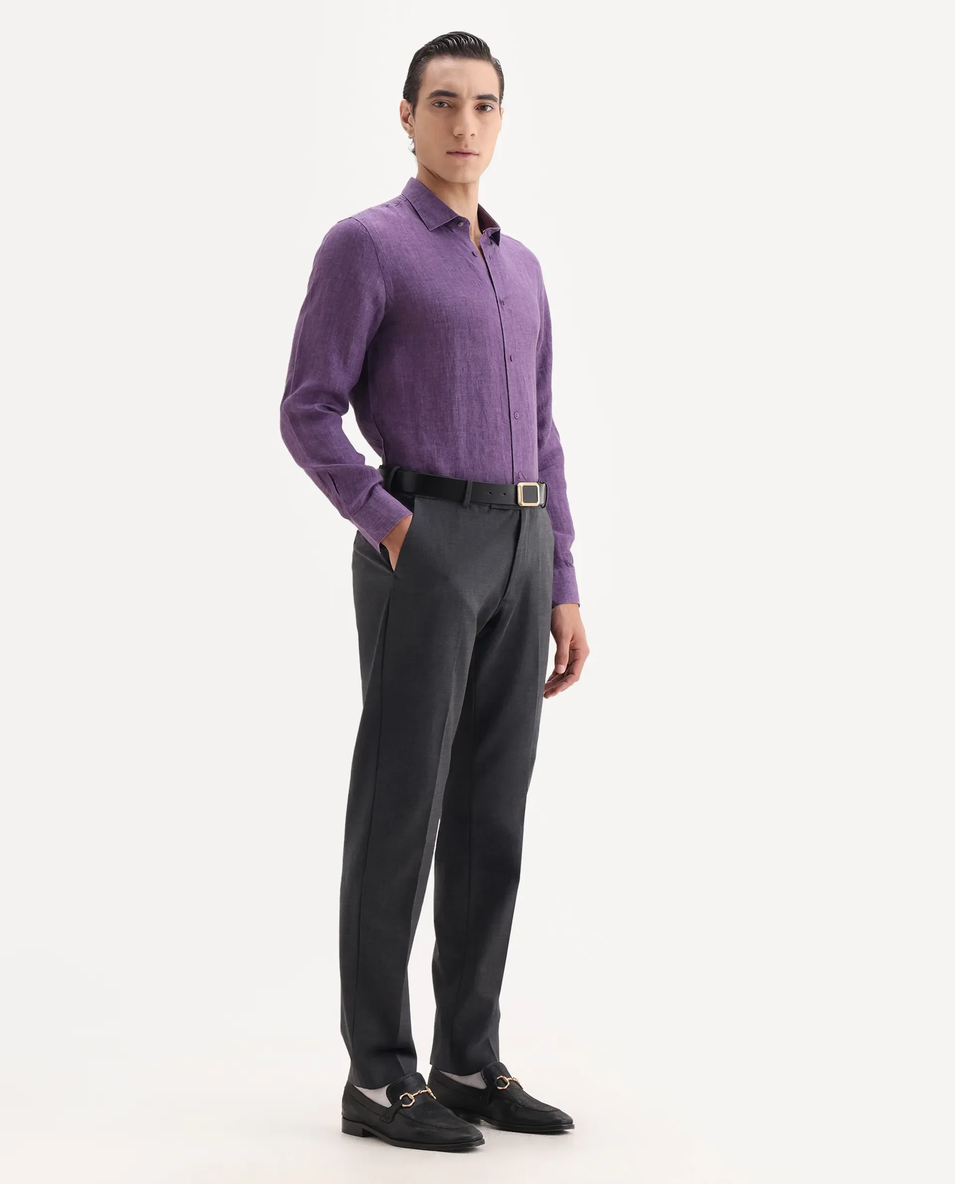 Rare Rabbit Men's Arbo Grey Wool Plain Regular Fit Trouser - Image 5