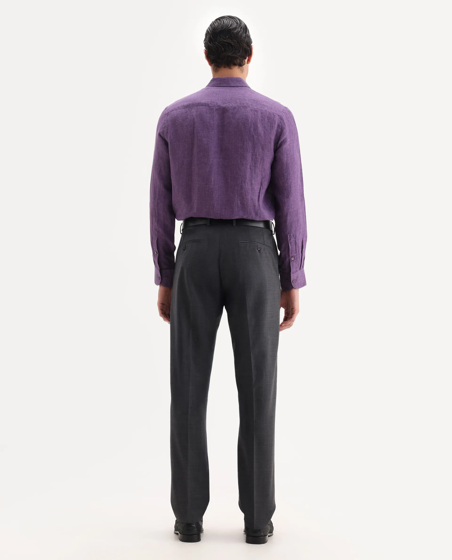 Rare Rabbit Men's Arbo Grey Wool Plain Regular Fit Trouser - Image 6