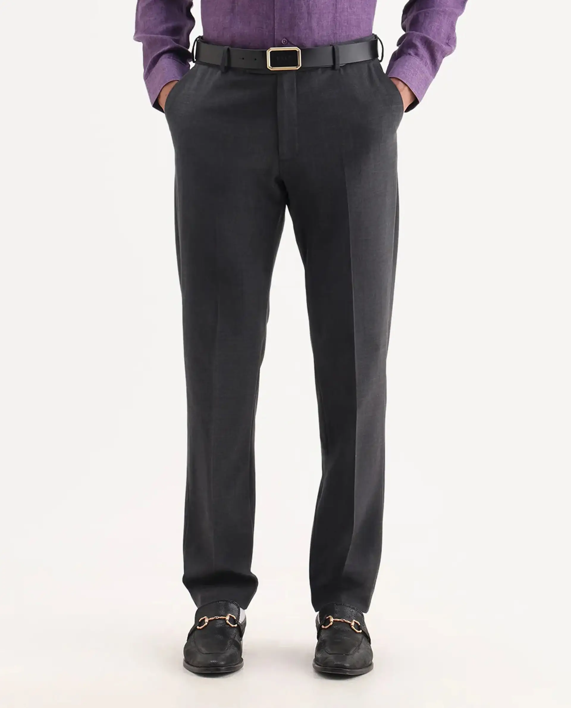 Rare Rabbit Men's Arbo Grey Wool Plain Regular Fit Trouser - Image 8