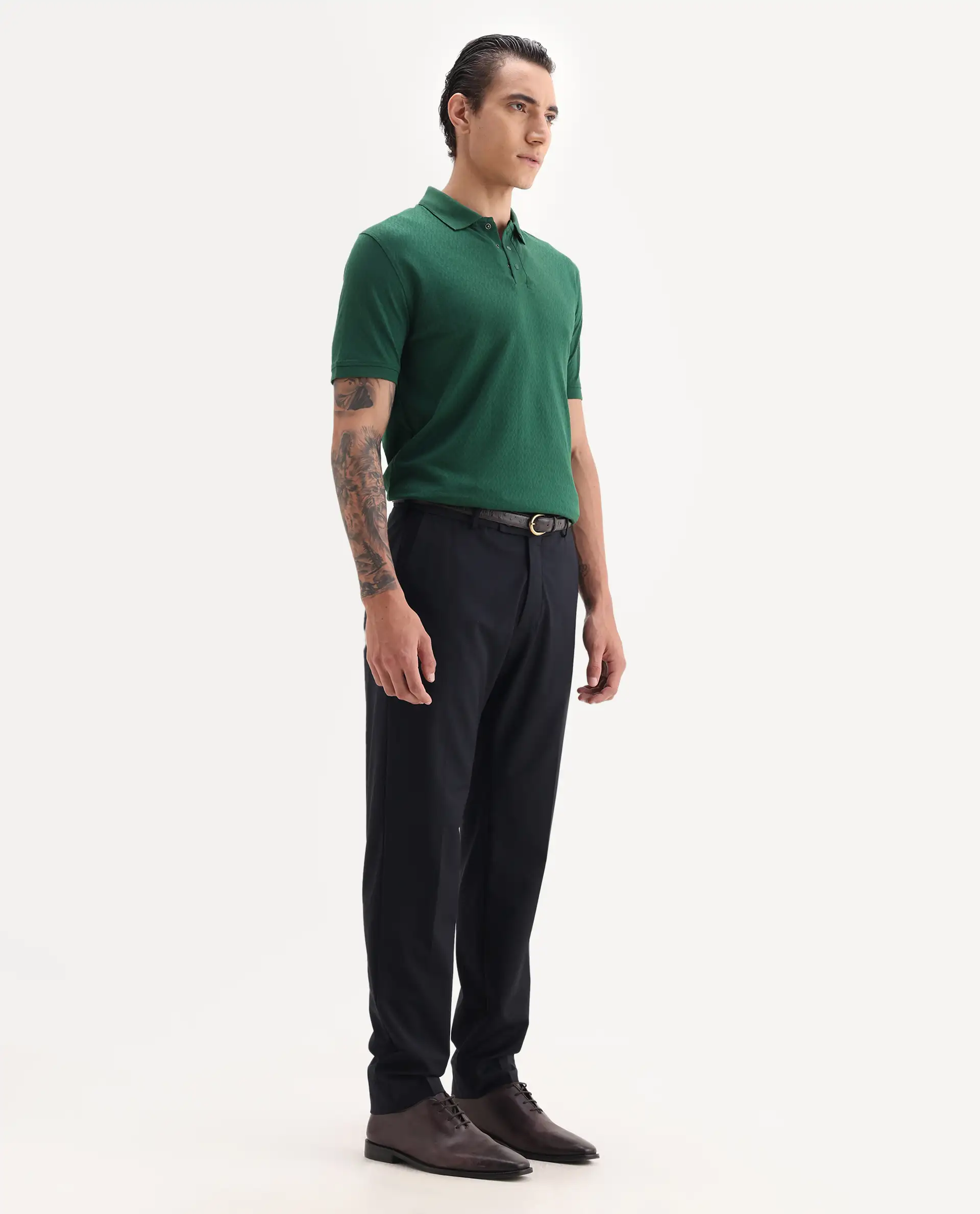 Rare Rabbit Men's Arbo Navy Wool Plain Regular Fit Trouser - Image 4