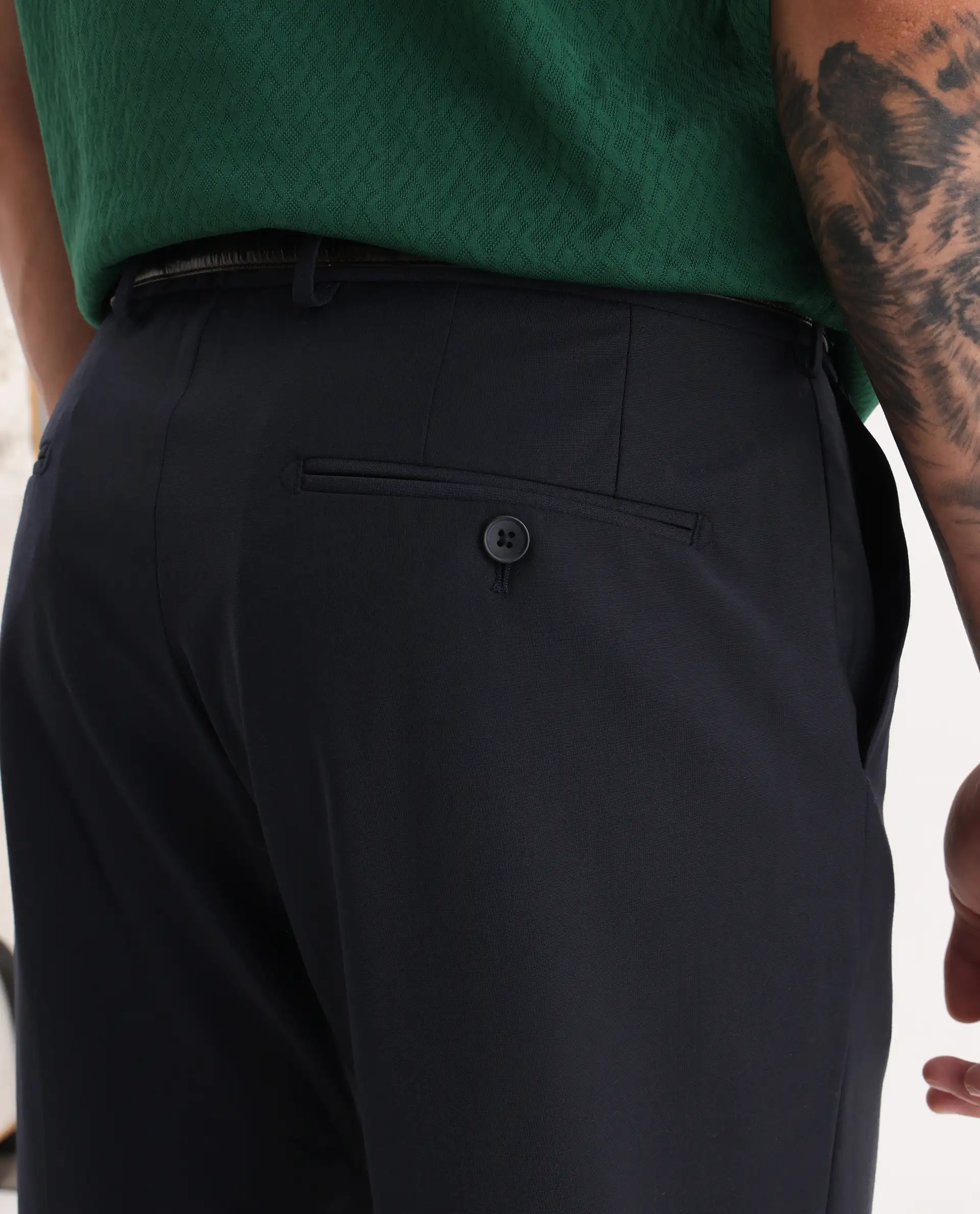 Rare Rabbit Men's Arbo Navy Wool Plain Regular Fit Trouser - Image 5