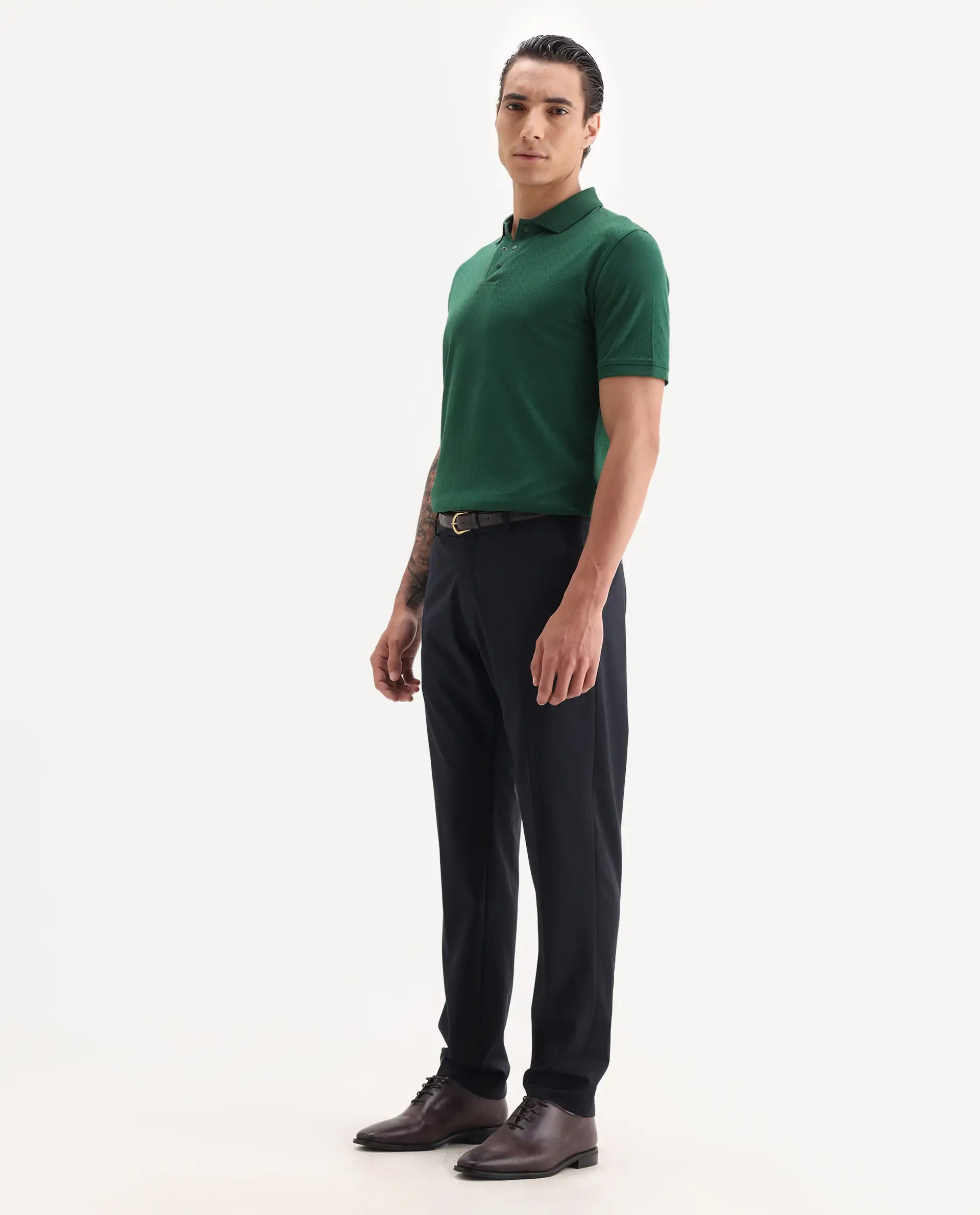 Rare Rabbit Men's Arbo Navy Wool Plain Regular Fit Trouser - Image 6