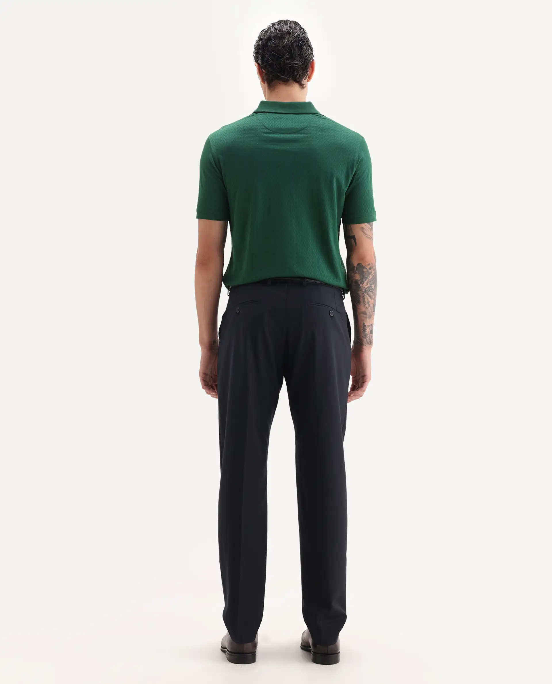Rare Rabbit Men's Arbo Navy Wool Plain Regular Fit Trouser - Image 7