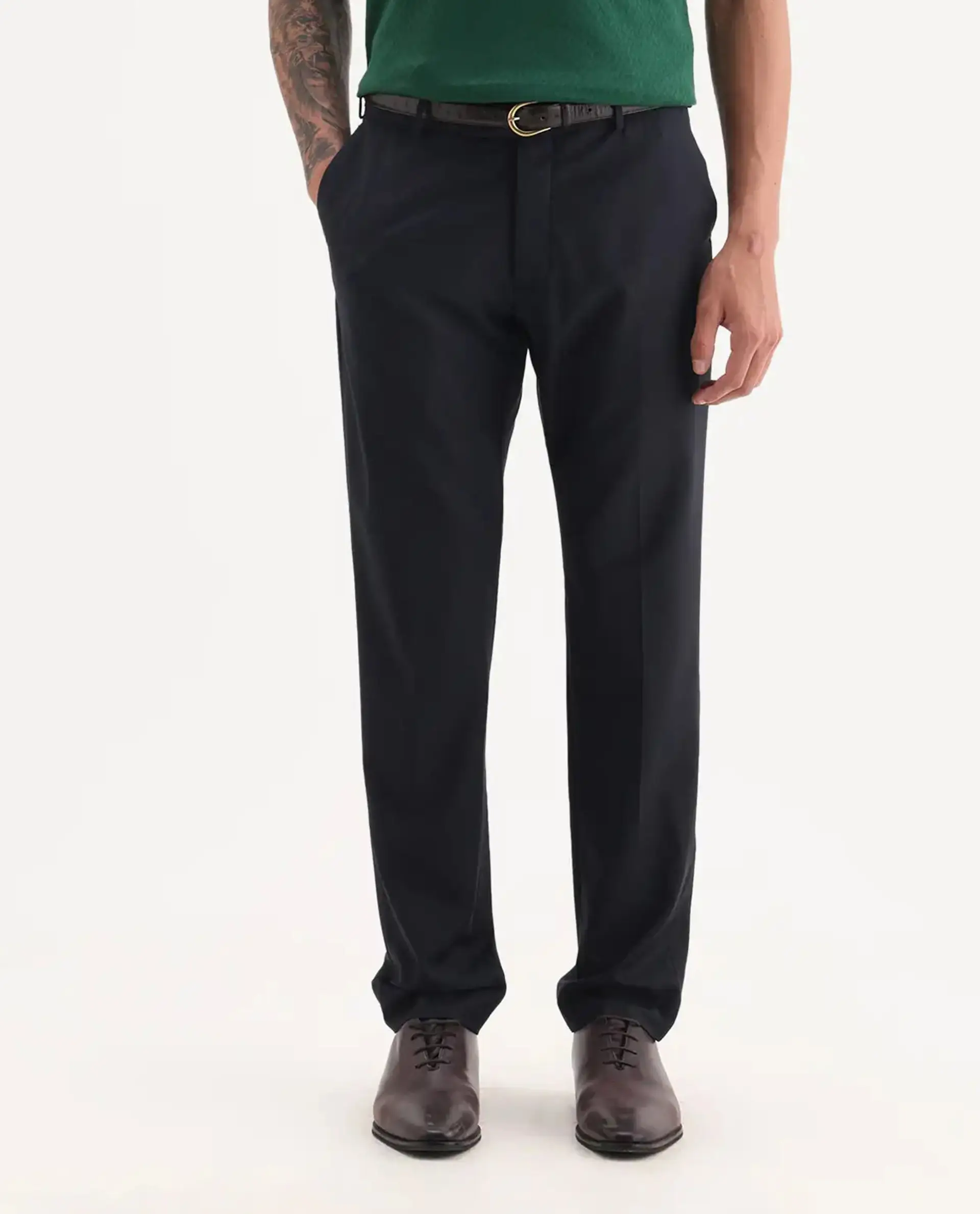 Rare Rabbit Men's Arbo Navy Wool Plain Regular Fit Trouser - Image 8