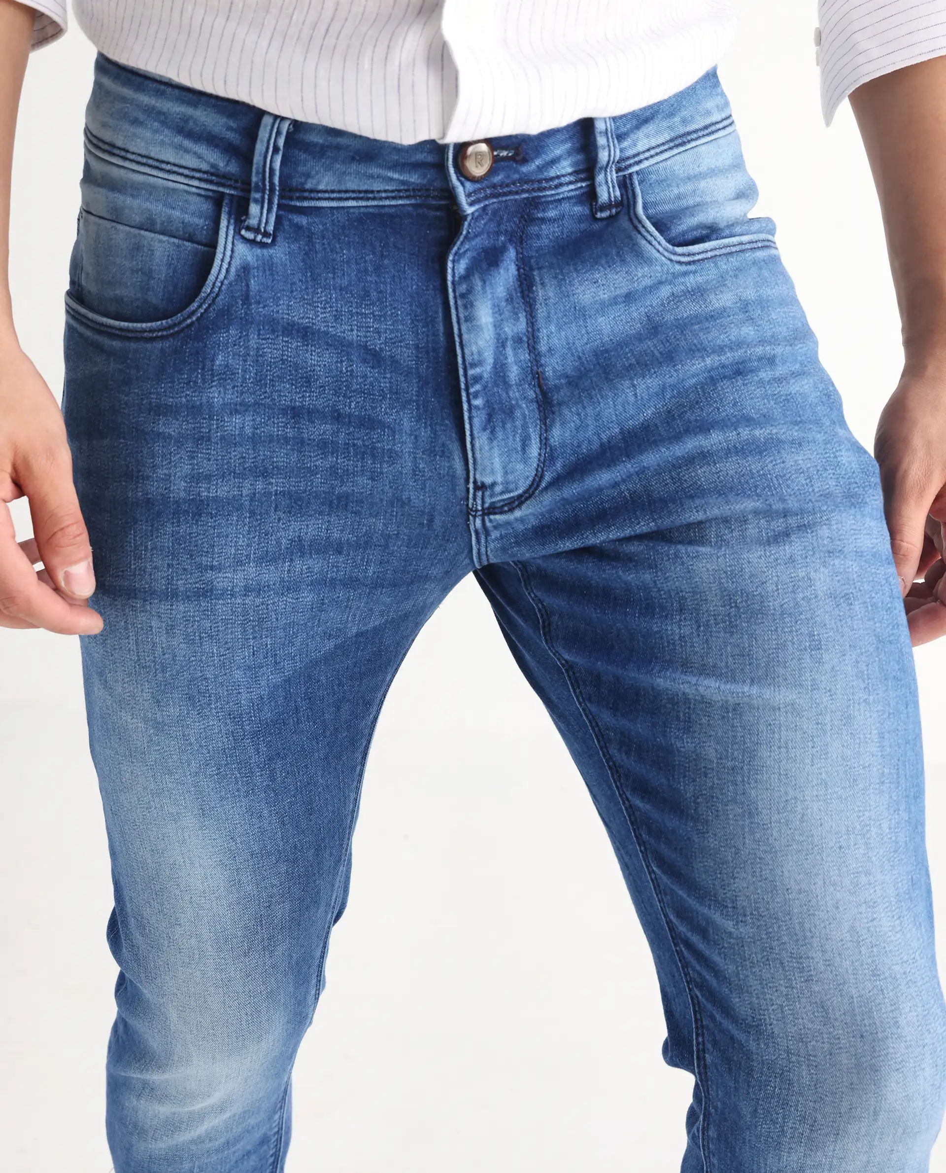 Rare Rabbit Men's Arbok Blue Cotton Plain Hawk Slim Fit Jeans - Image 2