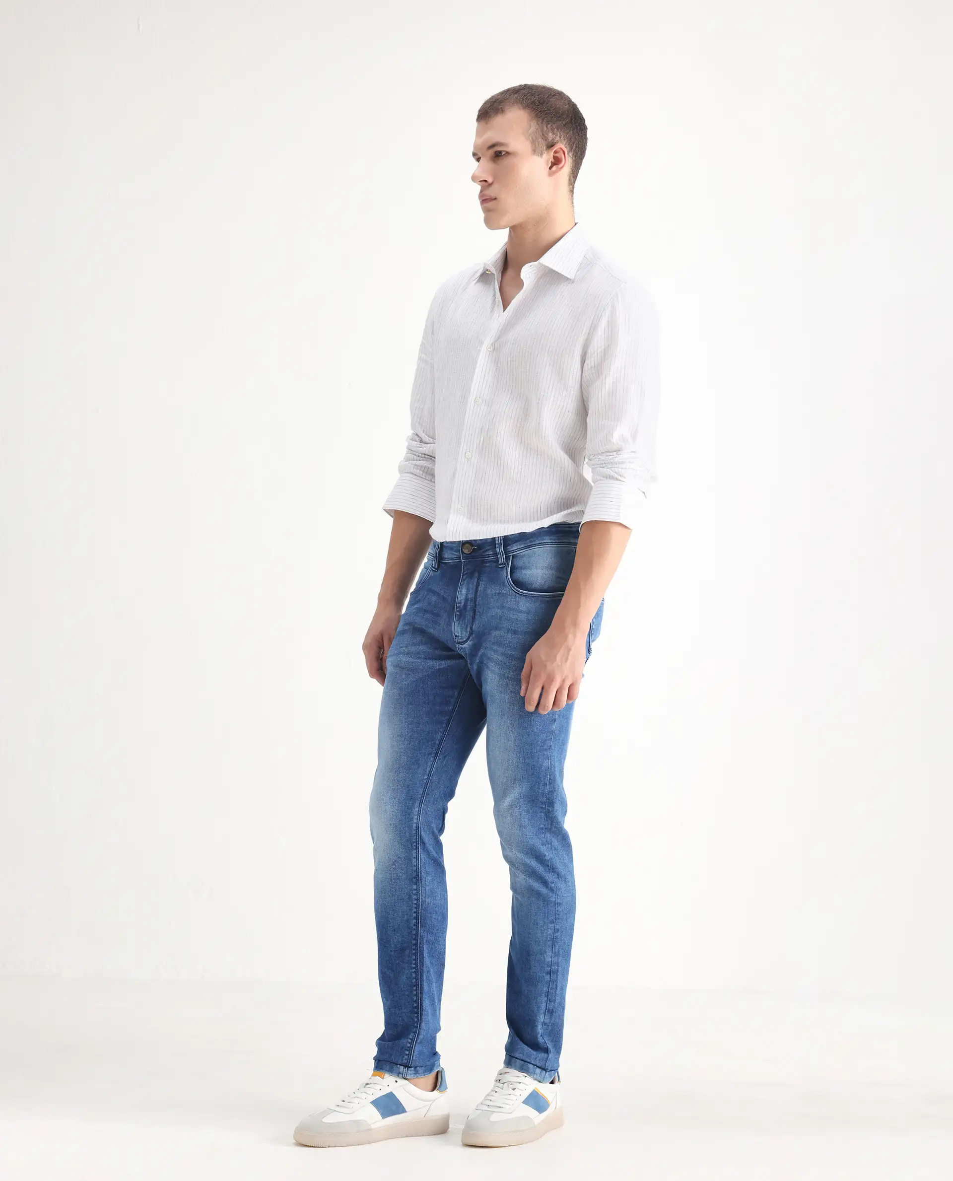 Rare Rabbit Men's Arbok Blue Cotton Plain Hawk Slim Fit Jeans - Image 3