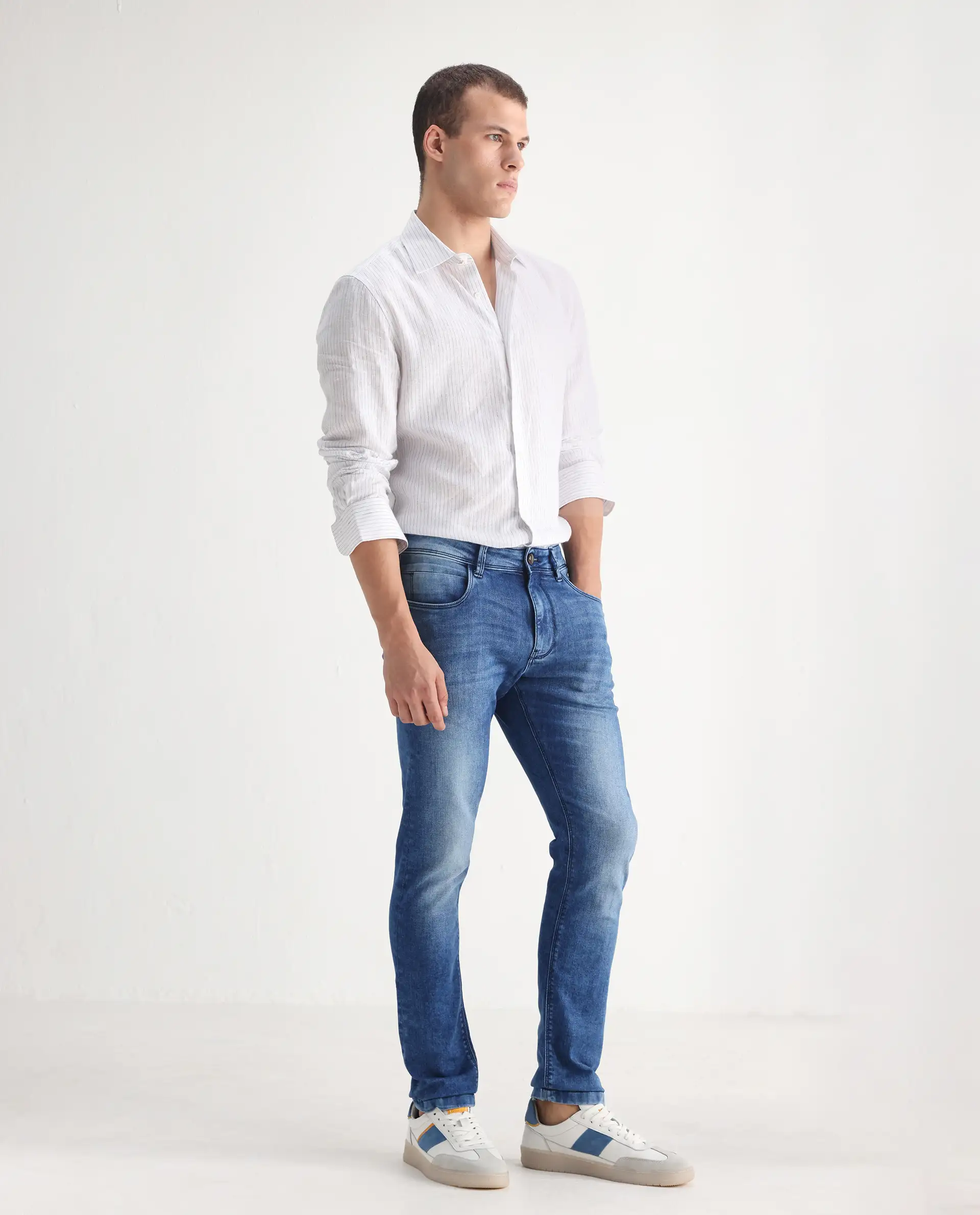 Rare Rabbit Men's Arbok Blue Cotton Plain Hawk Slim Fit Jeans - Image 5