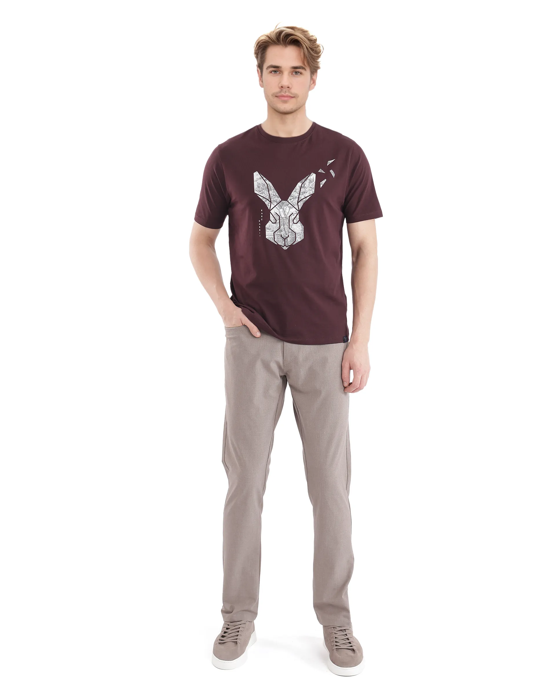Rare Rabbit Men's Arbor-1 Maroon Cotton Graphic Print Regular Fit Half Sleeve Crew Neck T-Shirt - Image 2