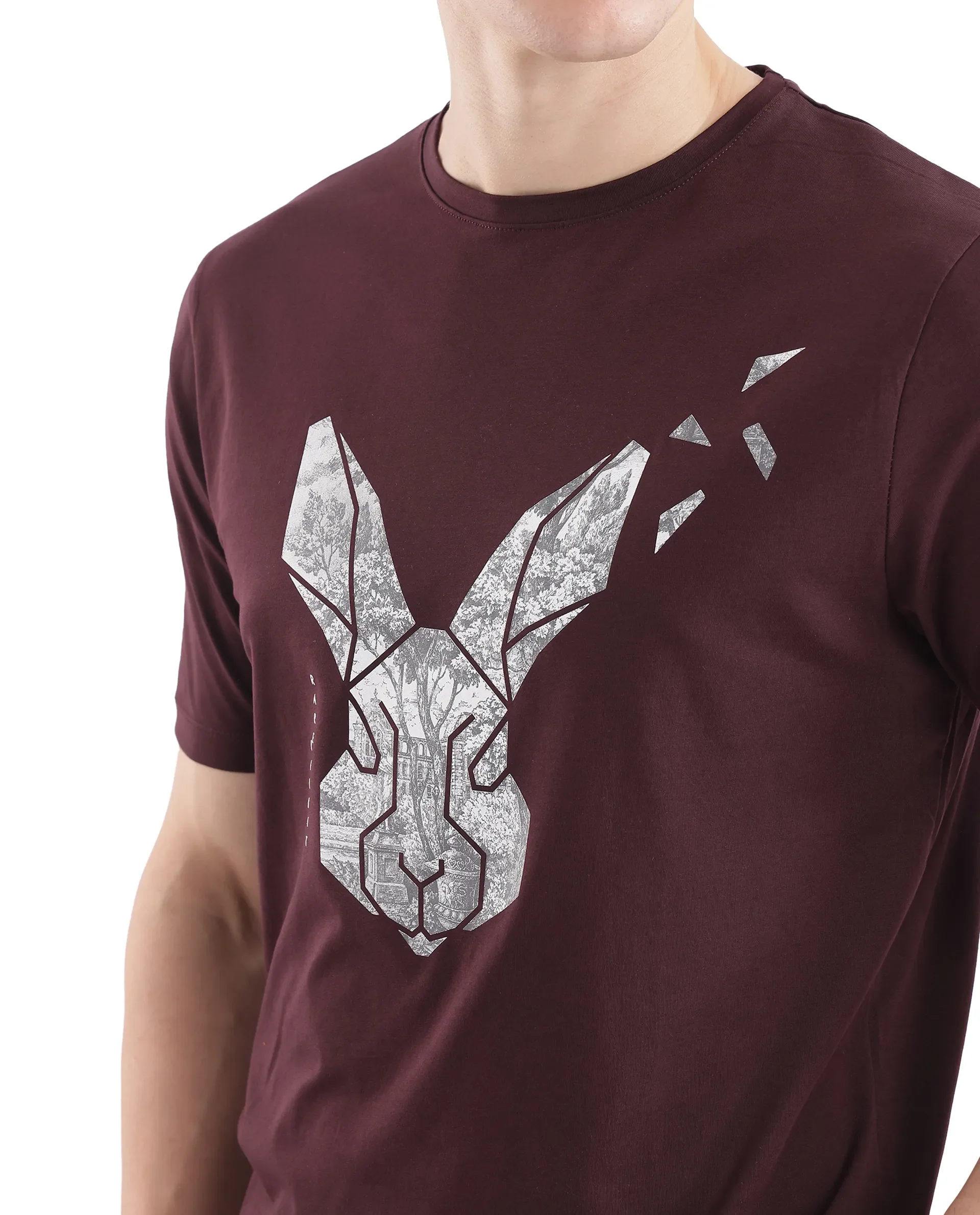 Rare Rabbit Men's Arbor-1 Maroon Cotton Graphic Print Regular Fit Half Sleeve Crew Neck T-Shirt - Image 3