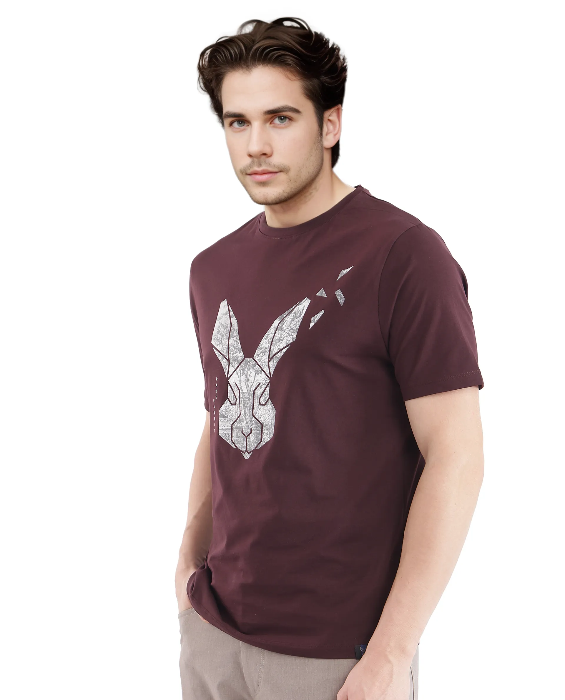 Rare Rabbit Men's Arbor-1 Maroon Cotton Graphic Print Regular Fit Half Sleeve Crew Neck T-Shirt - Image 5