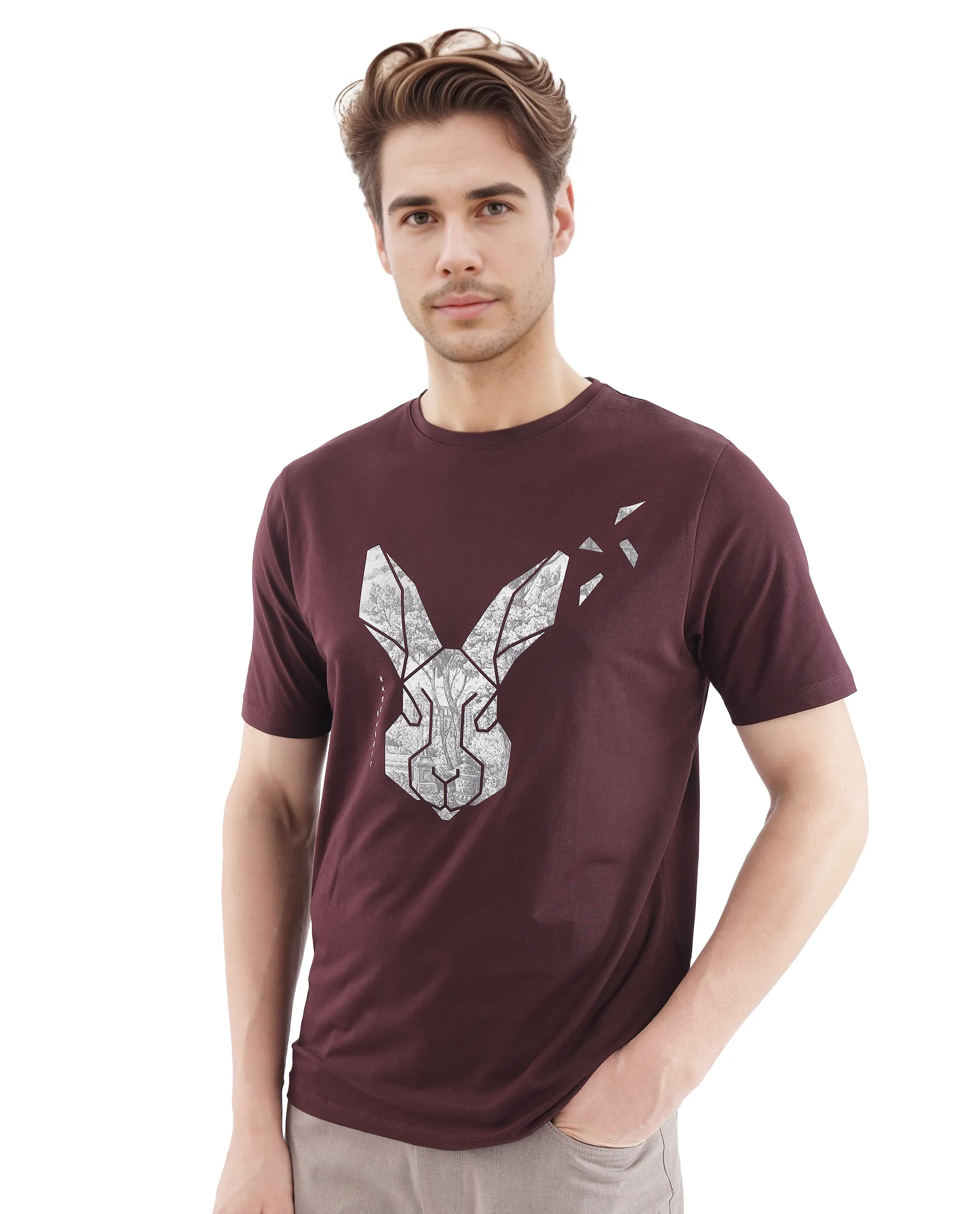 Rare Rabbit Men's Arbor-1 Maroon Cotton Graphic Print Regular Fit Half Sleeve Crew Neck T-Shirt - Image 7