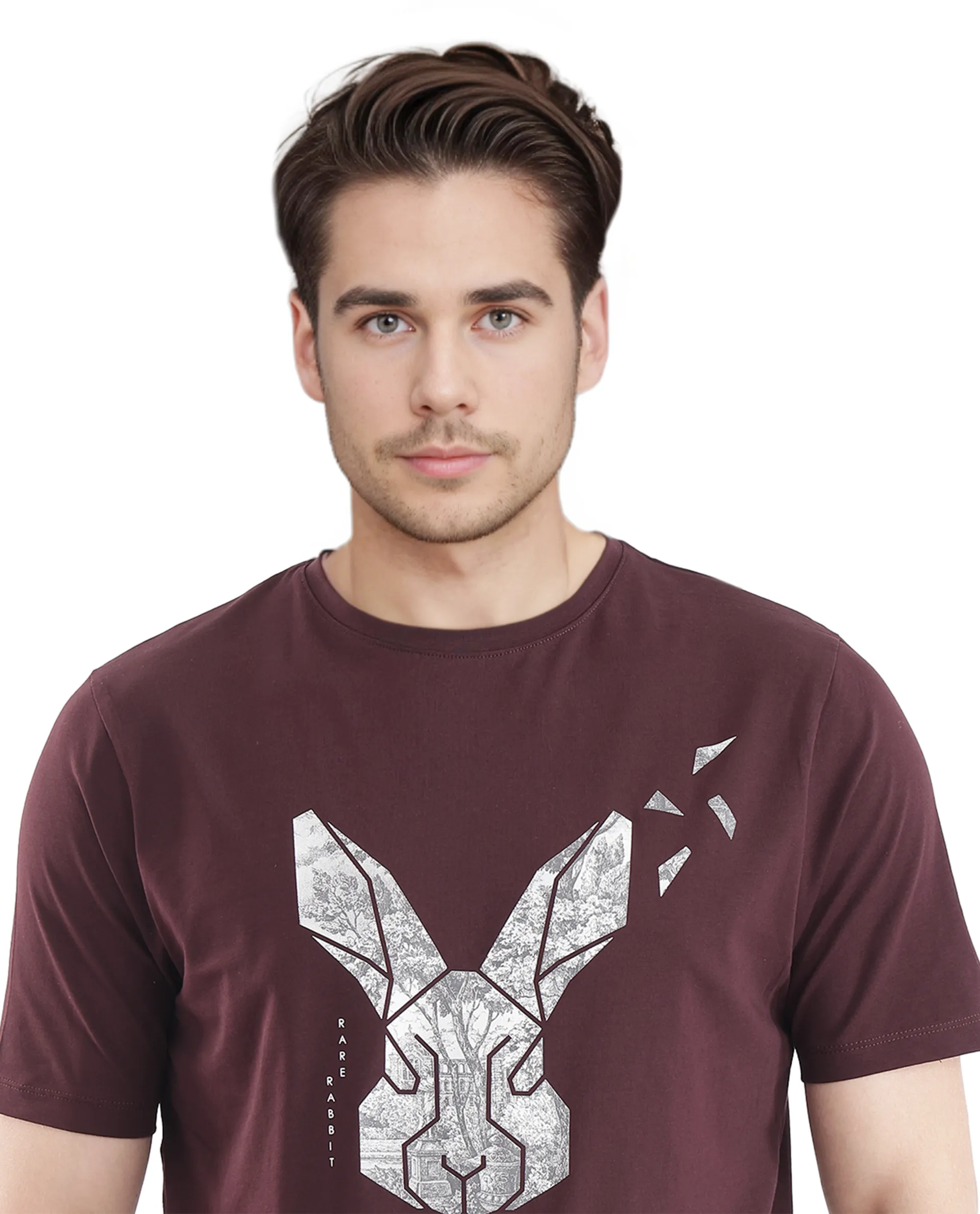Rare Rabbit Men's Arbor-1 Maroon Cotton Graphic Print Regular Fit Half Sleeve Crew Neck T-Shirt - Image 8