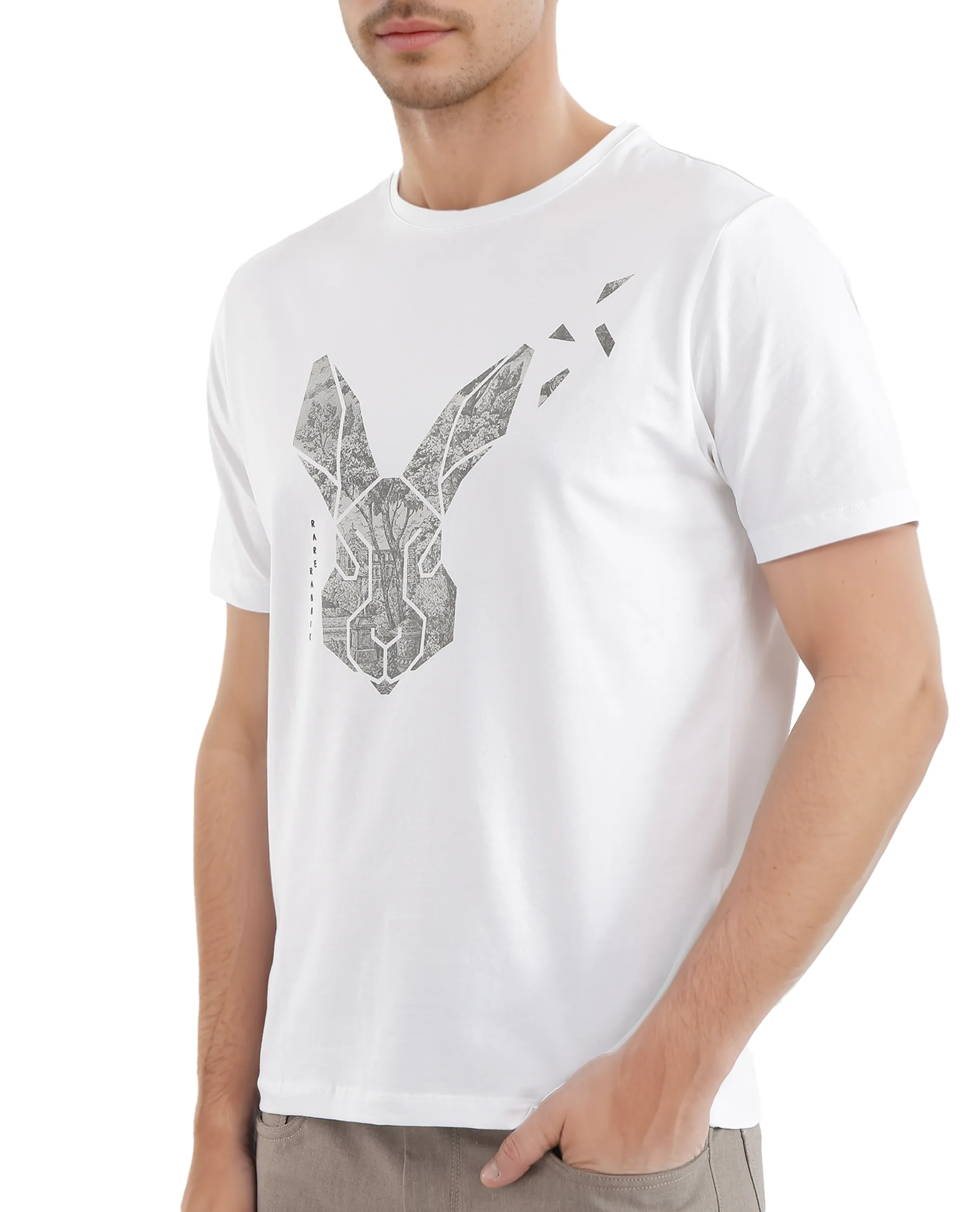Rare Rabbit Men's Arbor-1 White Cotton Graphic Print Regular Fit Half Sleeve Crew Neck T-Shirt - Image 3