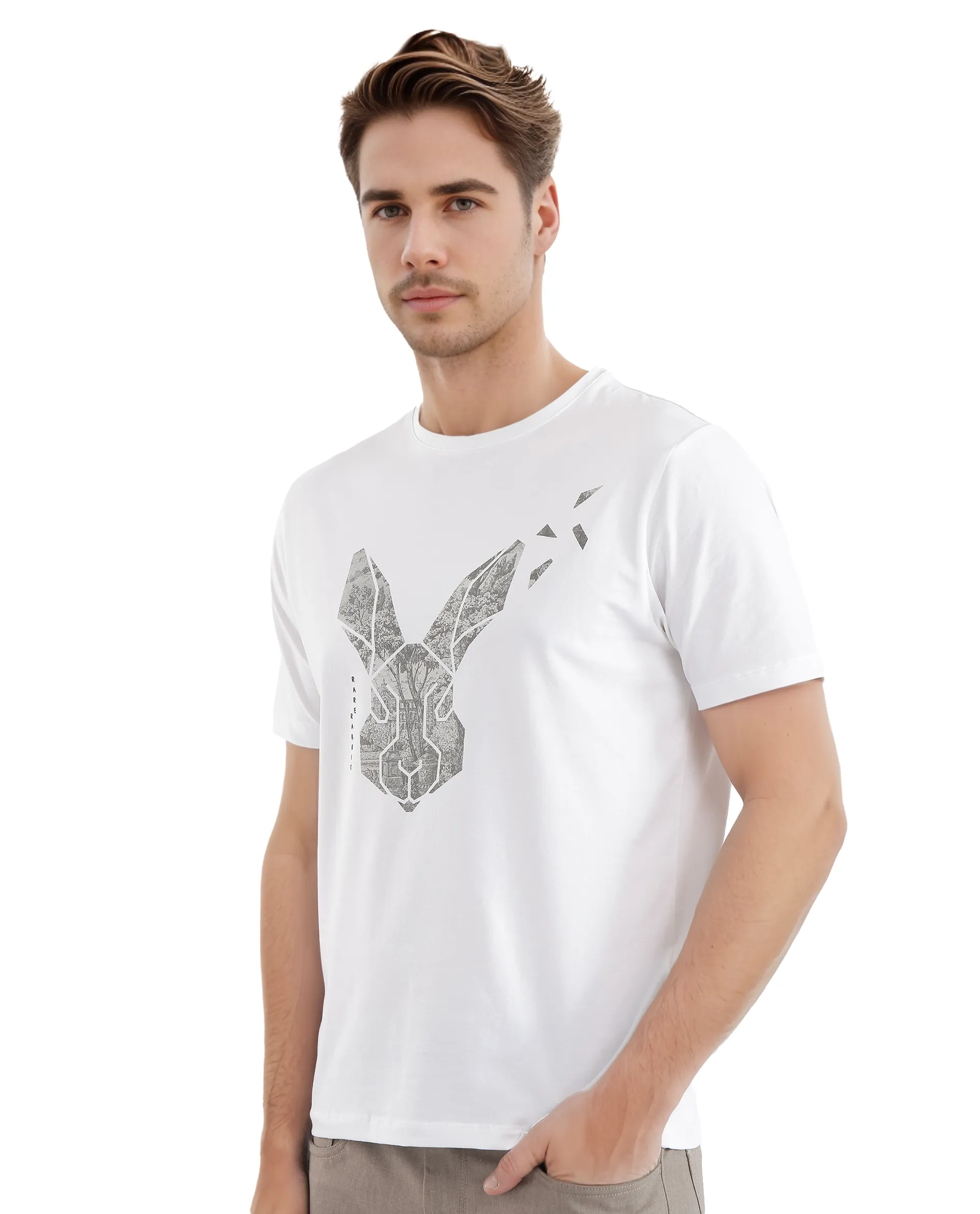 Rare Rabbit Men's Arbor-1 White Cotton Graphic Print Regular Fit Half Sleeve Crew Neck T-Shirt - Image 5