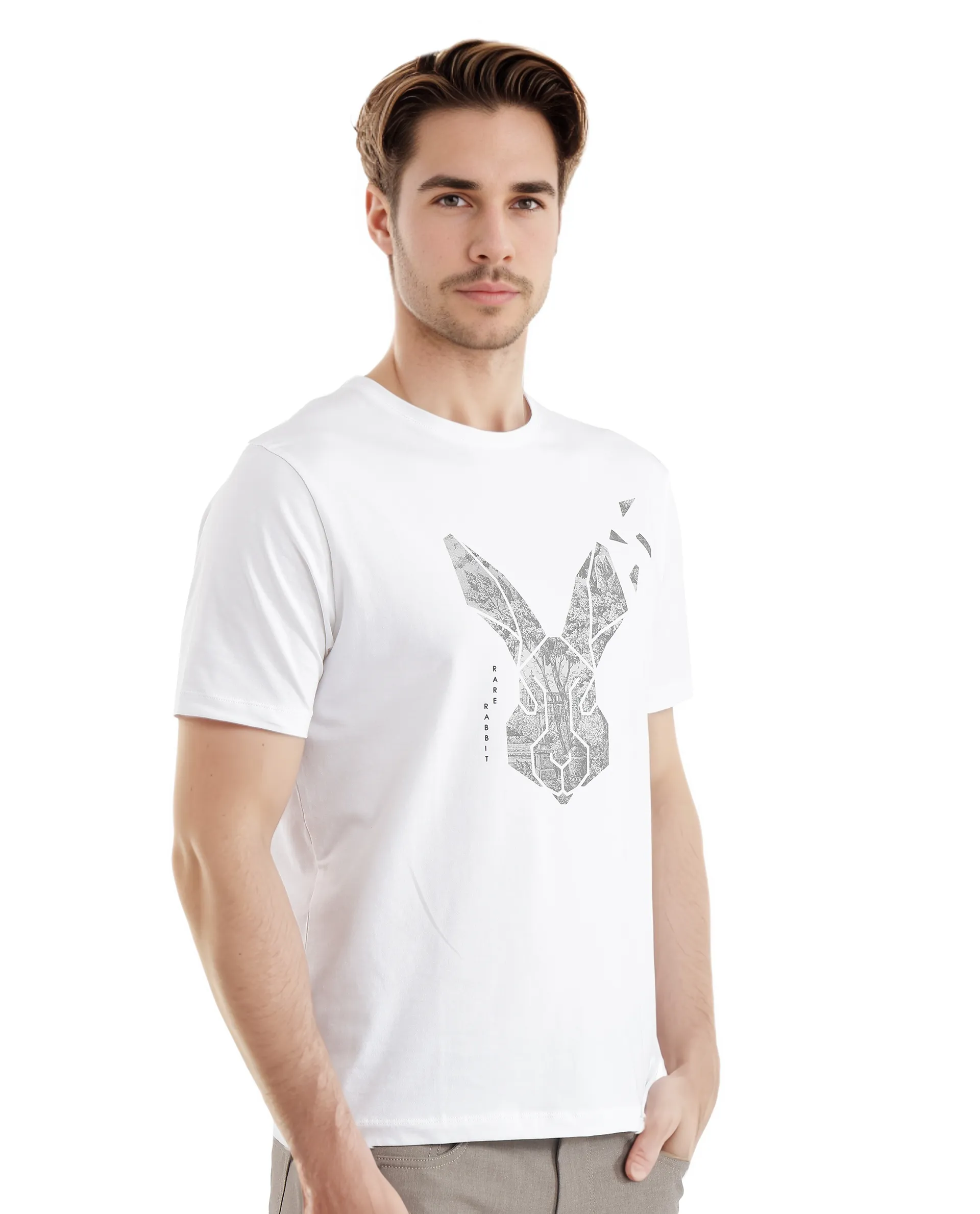 Rare Rabbit Men's Arbor-1 White Cotton Graphic Print Regular Fit Half Sleeve Crew Neck T-Shirt - Image 6