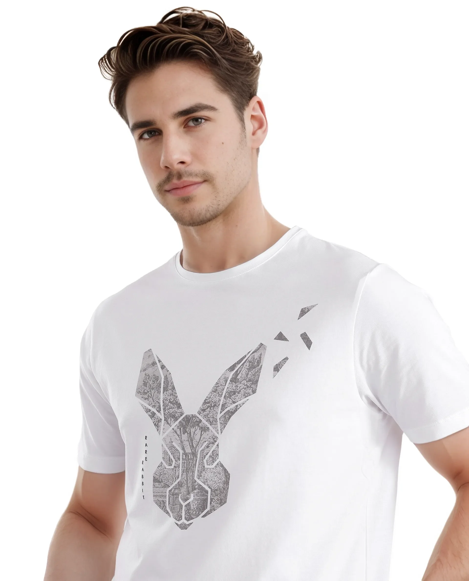 Rare Rabbit Men's Arbor-1 White Cotton Graphic Print Regular Fit Half Sleeve Crew Neck T-Shirt - Image 7